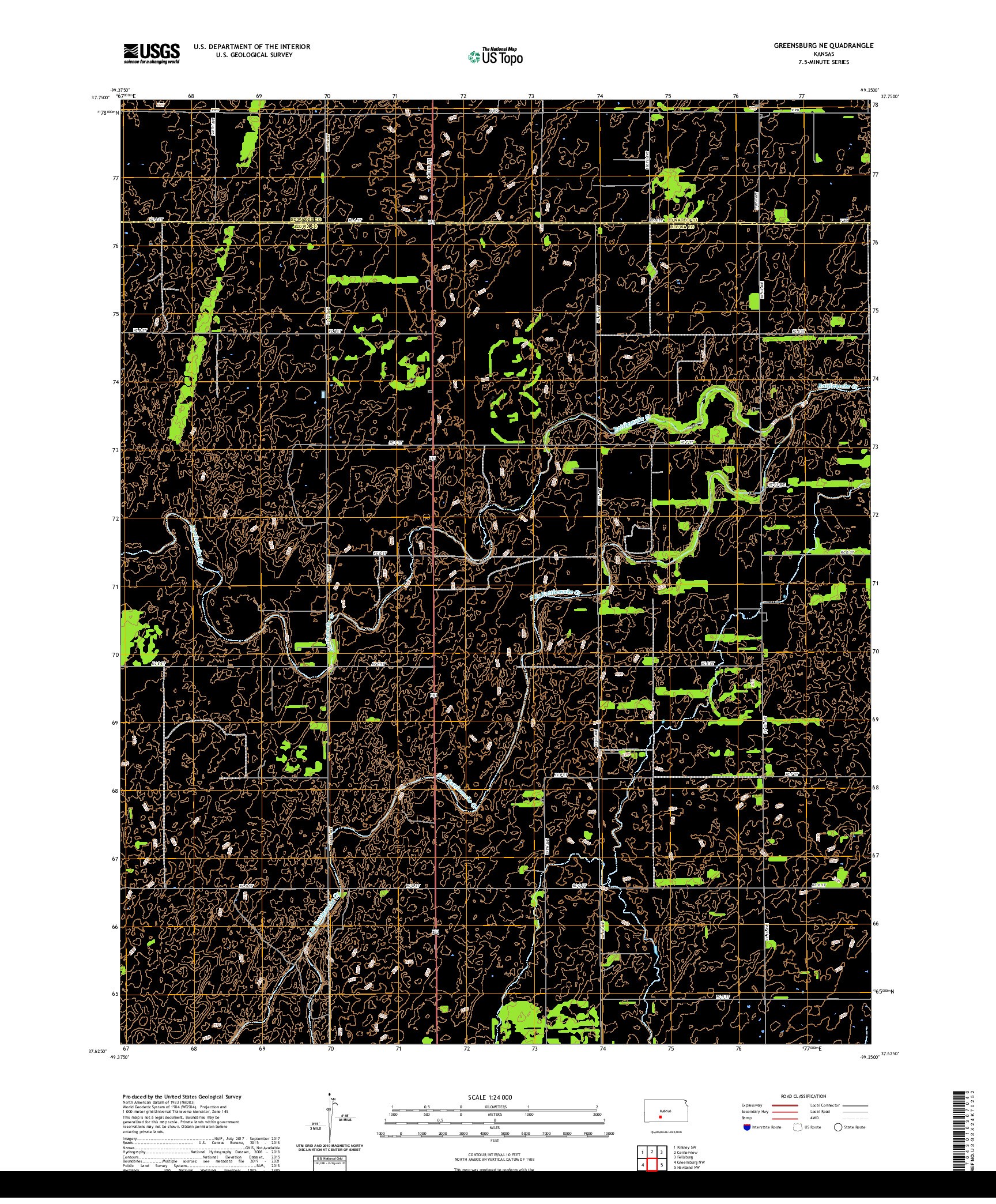 US TOPO 7.5-MINUTE MAP FOR GREENSBURG NE, KS