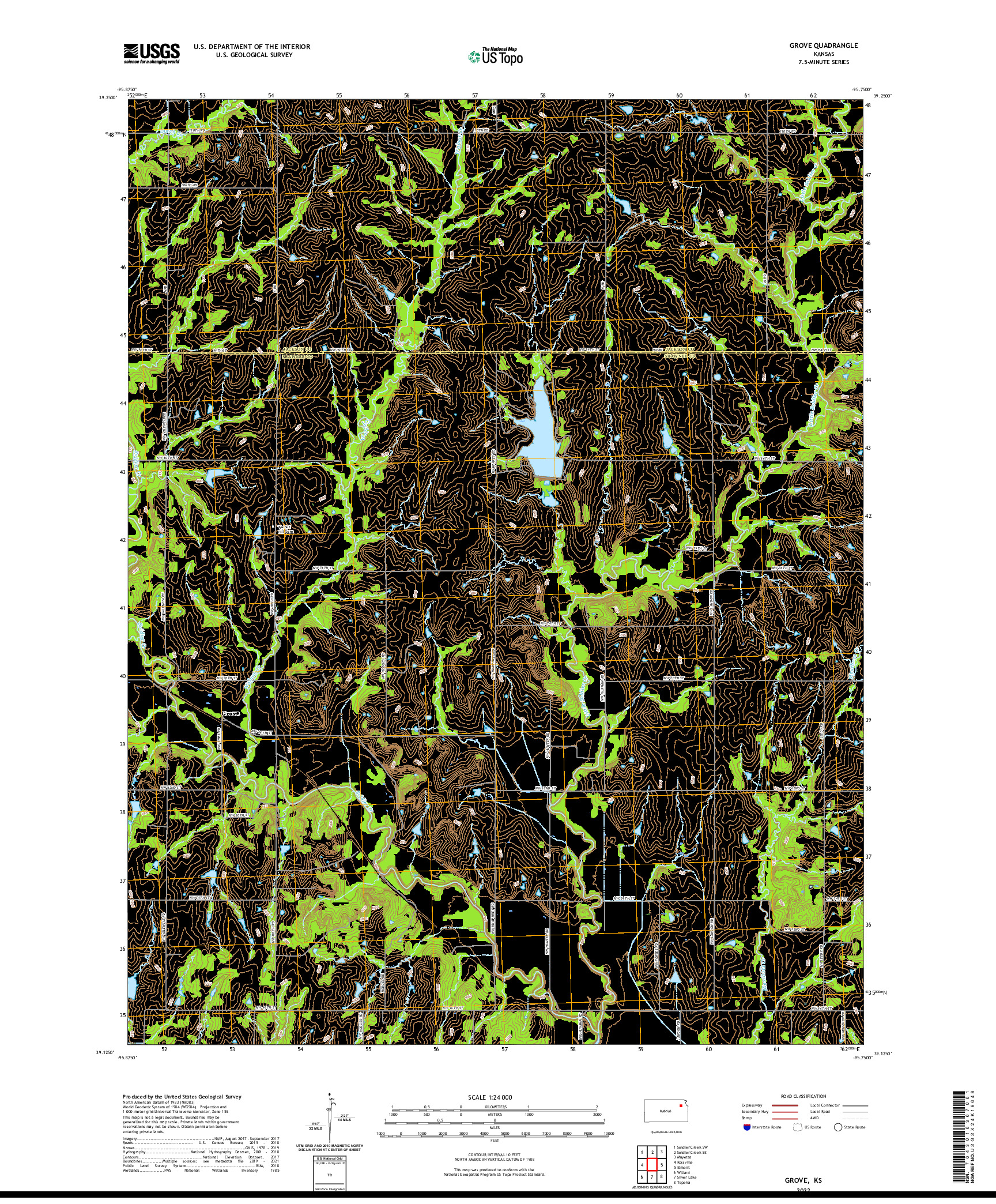 US TOPO 7.5-MINUTE MAP FOR GROVE, KS