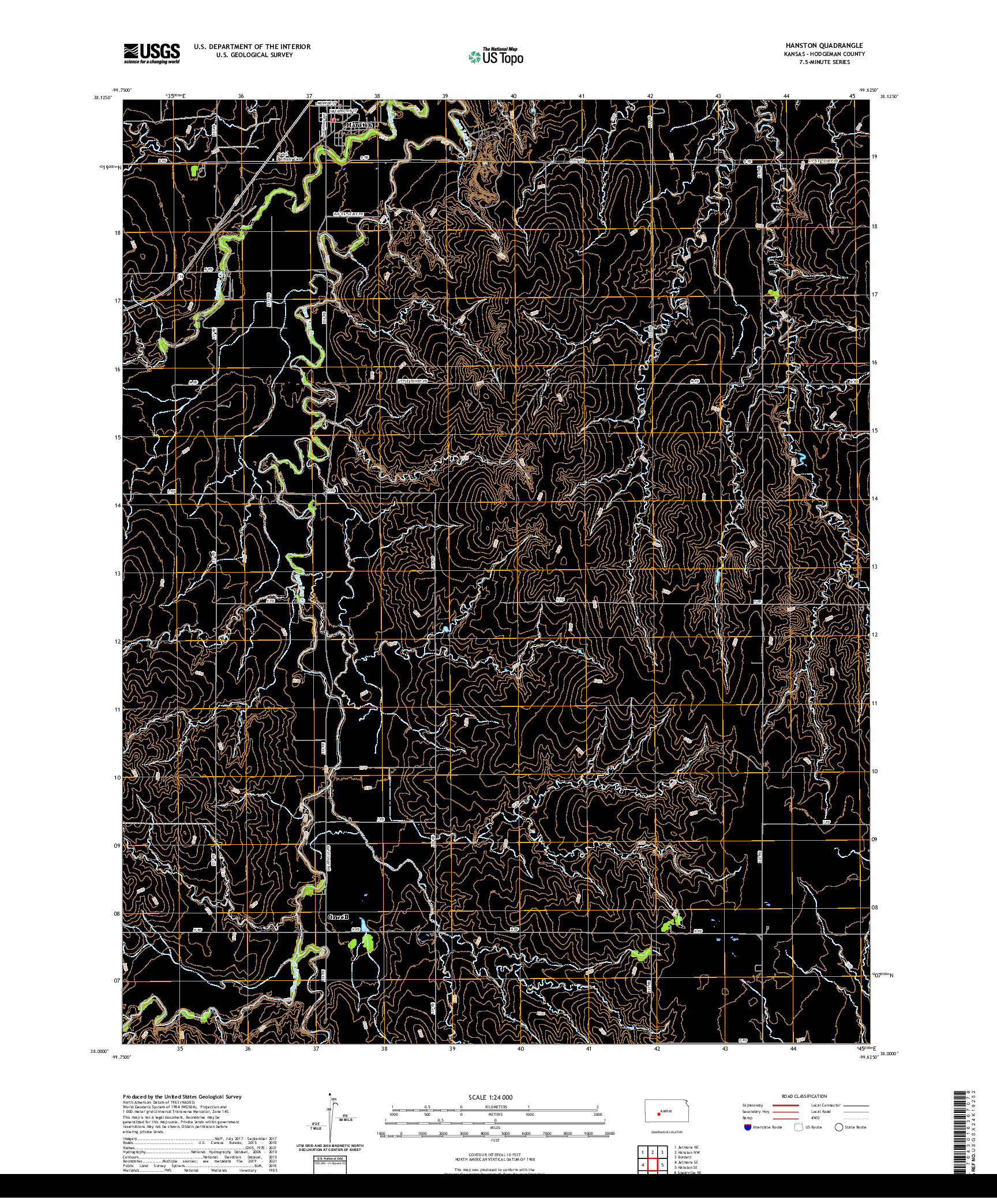 US TOPO 7.5-MINUTE MAP FOR HANSTON, KS