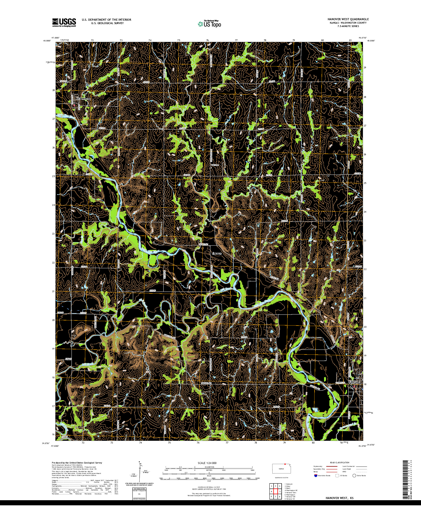 US TOPO 7.5-MINUTE MAP FOR HANOVER WEST, KS