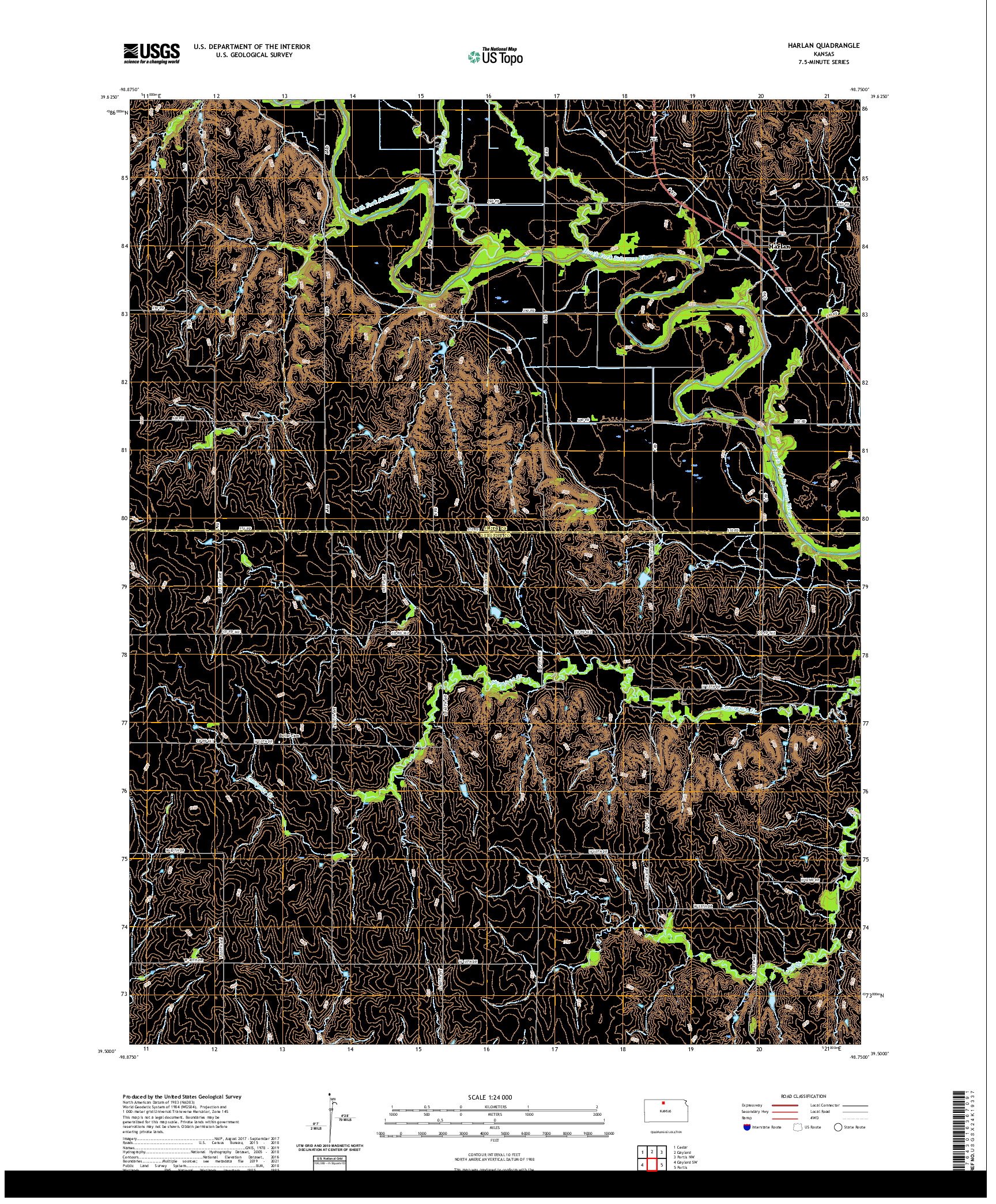 US TOPO 7.5-MINUTE MAP FOR HARLAN, KS