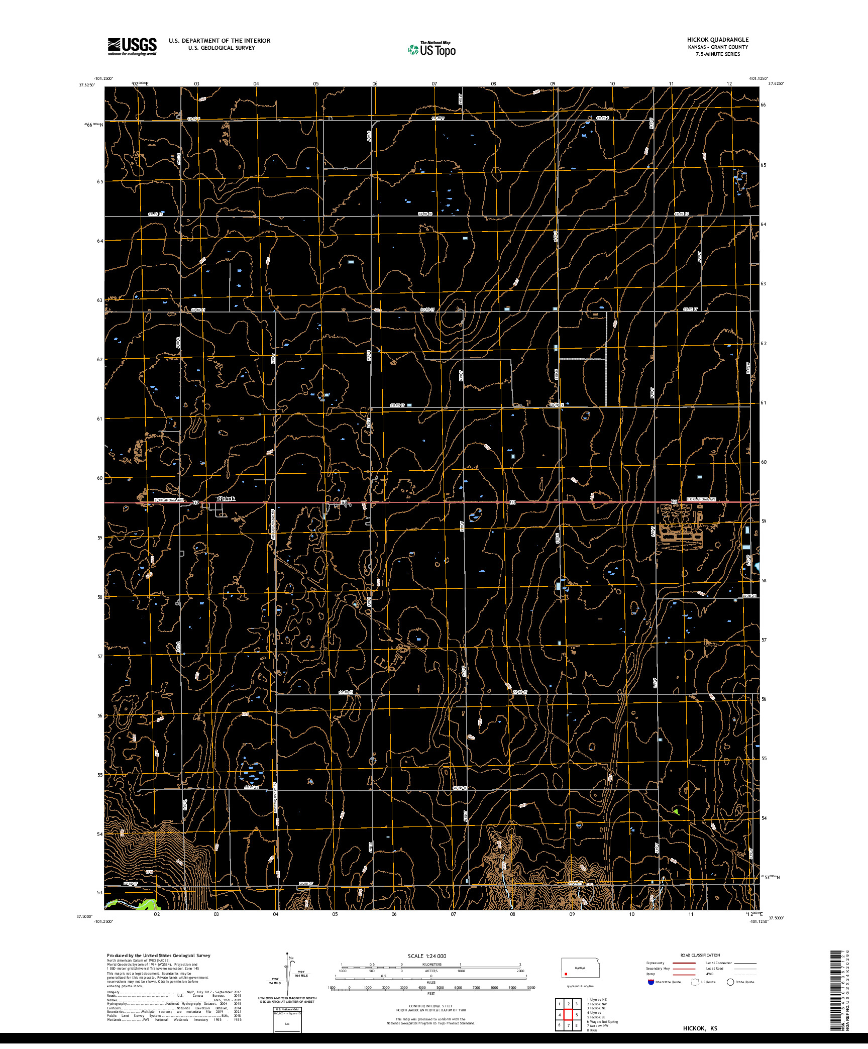 US TOPO 7.5-MINUTE MAP FOR HICKOK, KS