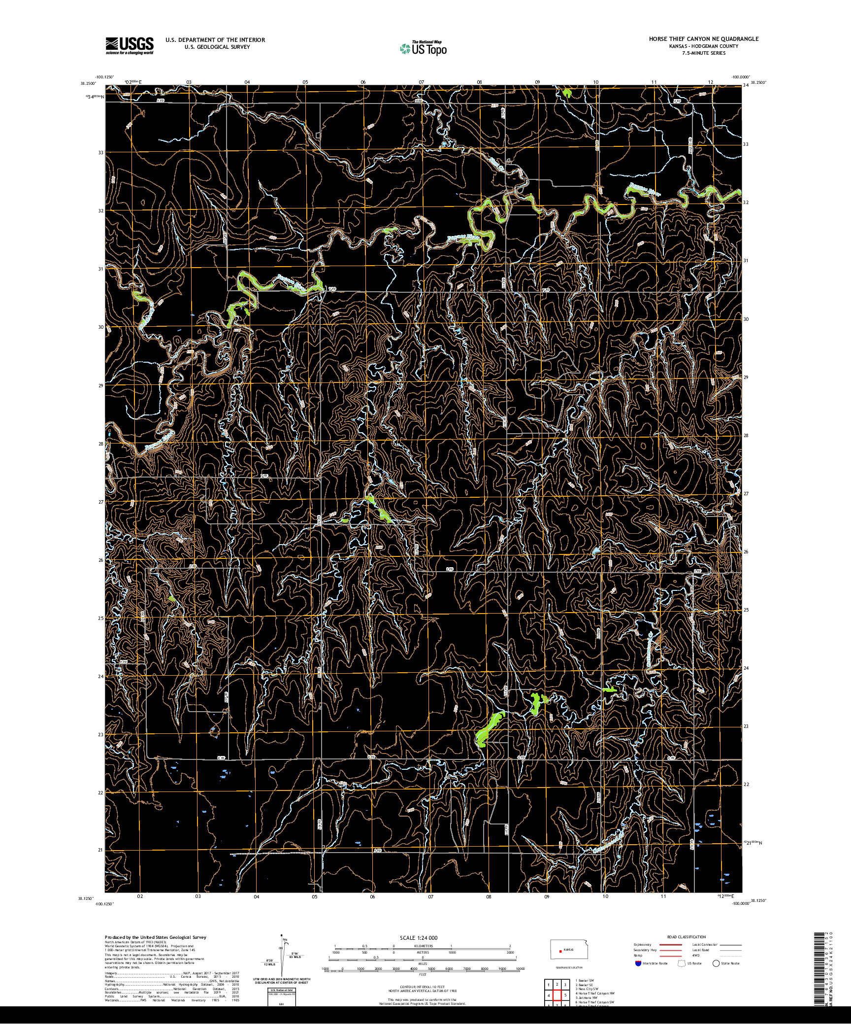 US TOPO 7.5-MINUTE MAP FOR HORSE THIEF CANYON NE, KS