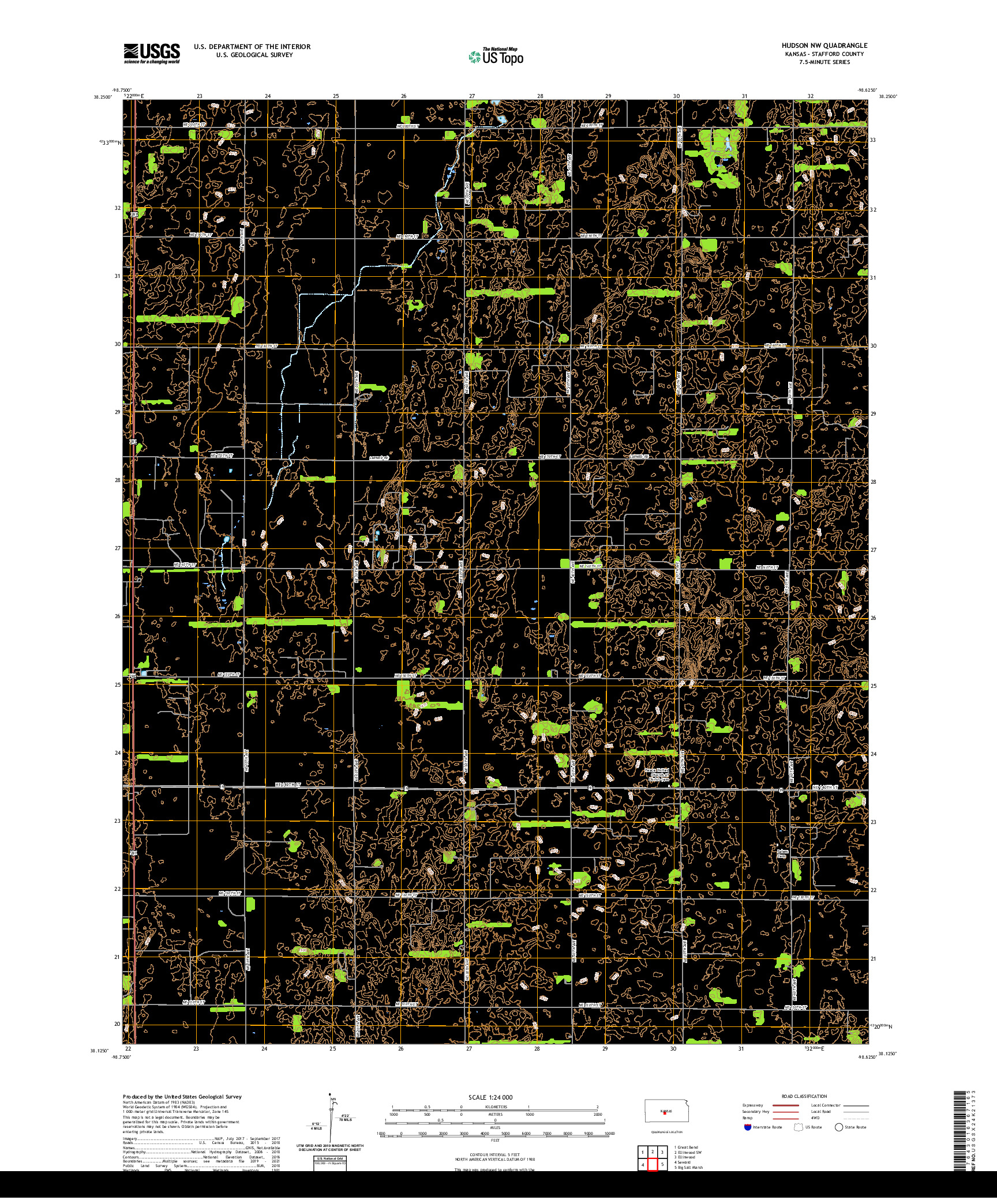 US TOPO 7.5-MINUTE MAP FOR HUDSON NW, KS