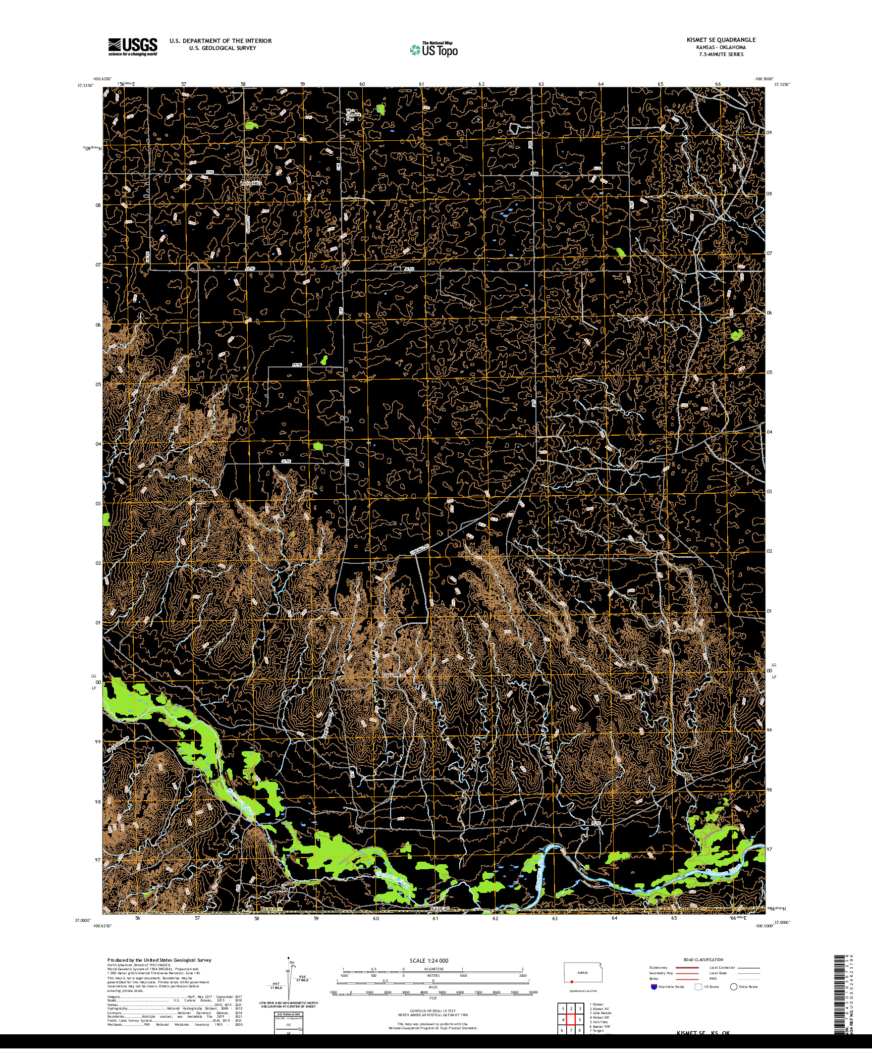 US TOPO 7.5-MINUTE MAP FOR KISMET SE, KS,OK