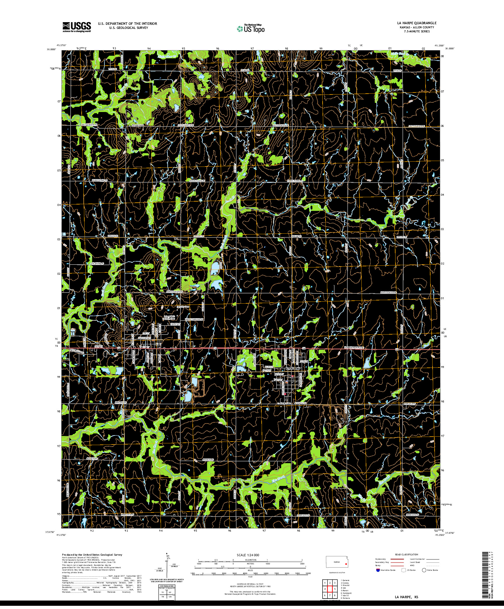 US TOPO 7.5-MINUTE MAP FOR LA HARPE, KS