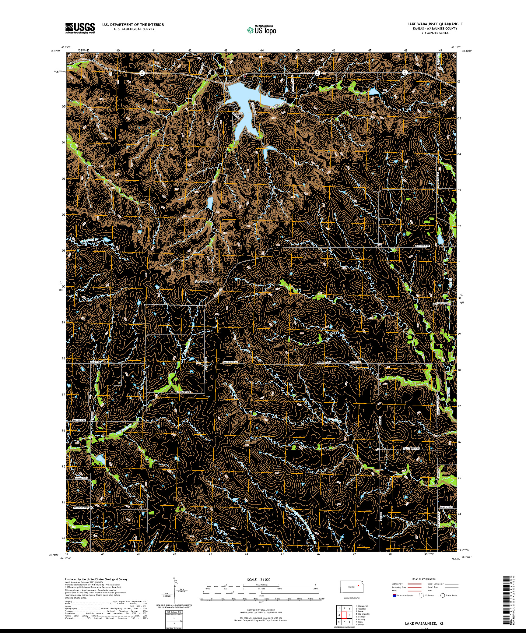 US TOPO 7.5-MINUTE MAP FOR LAKE WABAUNSEE, KS