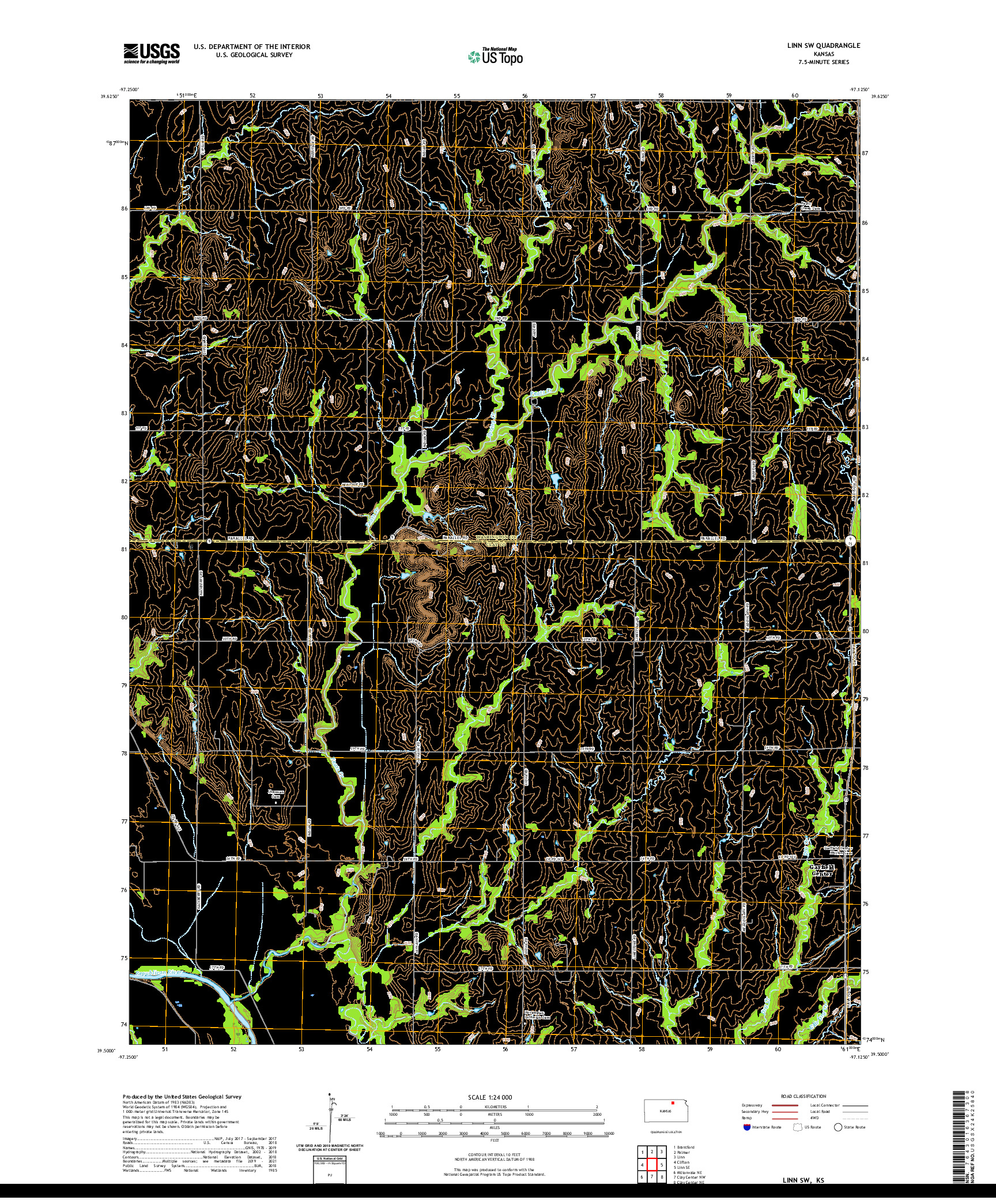 US TOPO 7.5-MINUTE MAP FOR LINN SW, KS