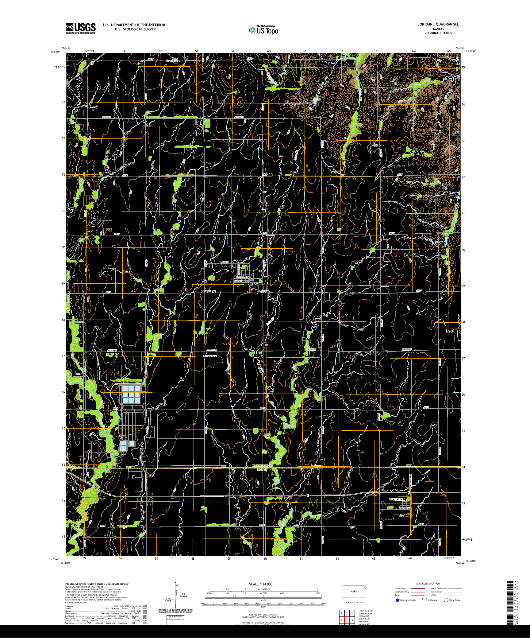 US TOPO 7.5-MINUTE MAP FOR LORRAINE, KS