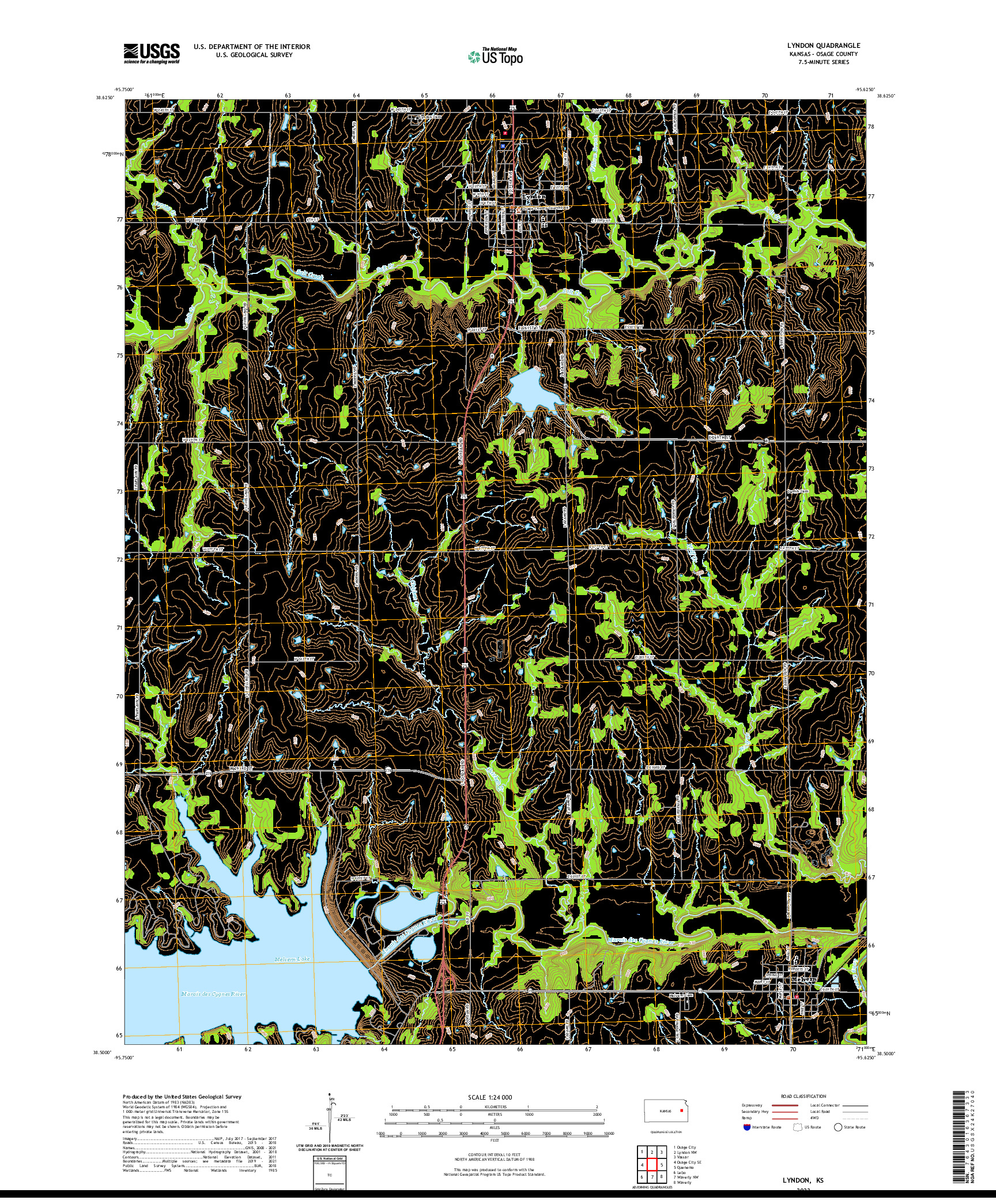 US TOPO 7.5-MINUTE MAP FOR LYNDON, KS