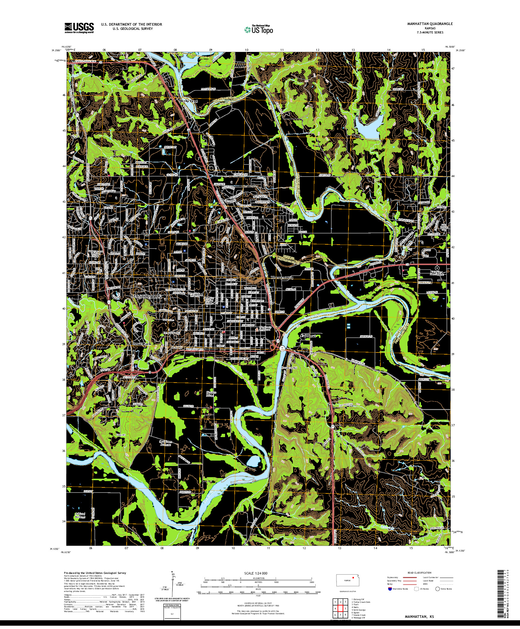 US TOPO 7.5-MINUTE MAP FOR MANHATTAN, KS