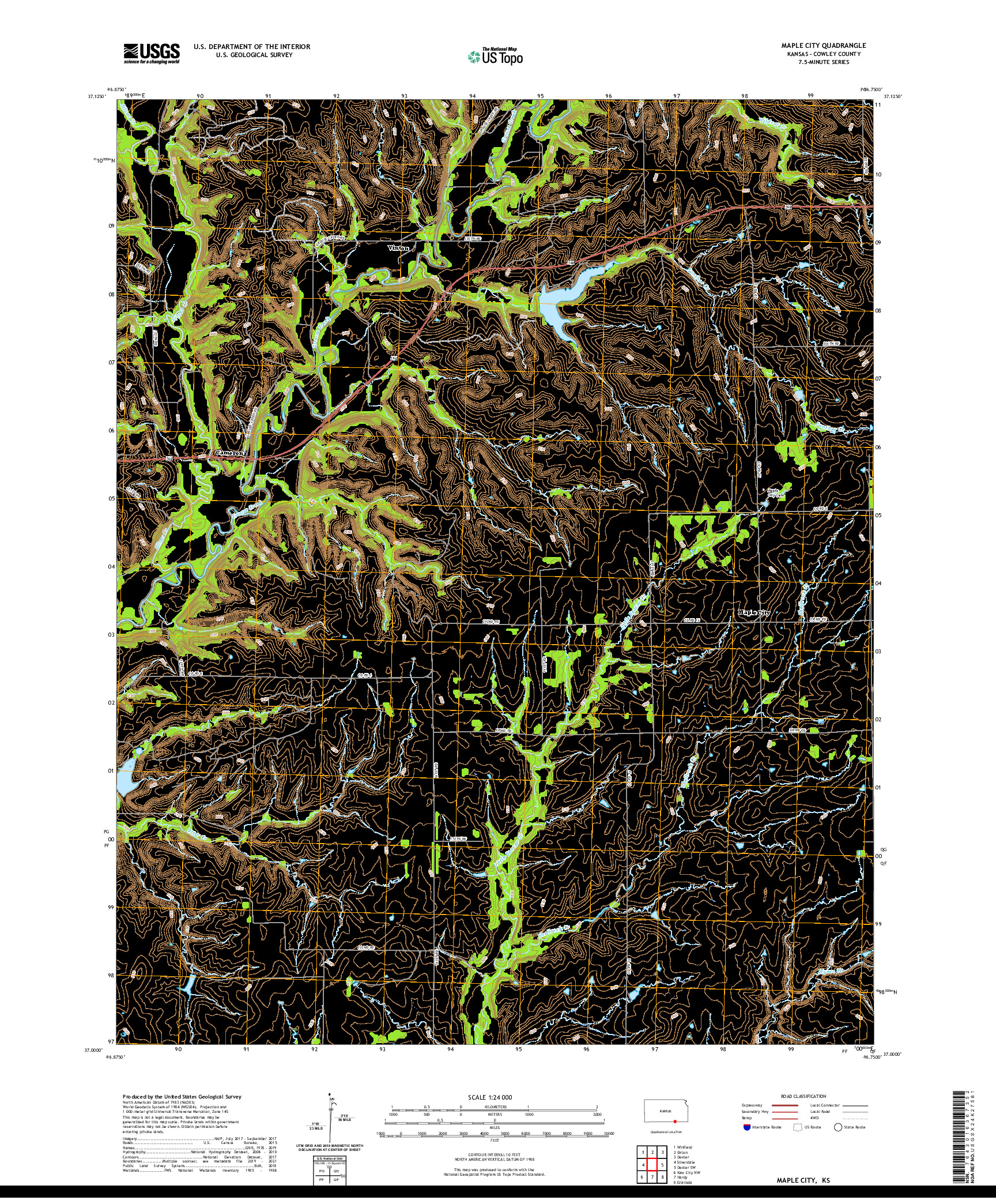 US TOPO 7.5-MINUTE MAP FOR MAPLE CITY, KS