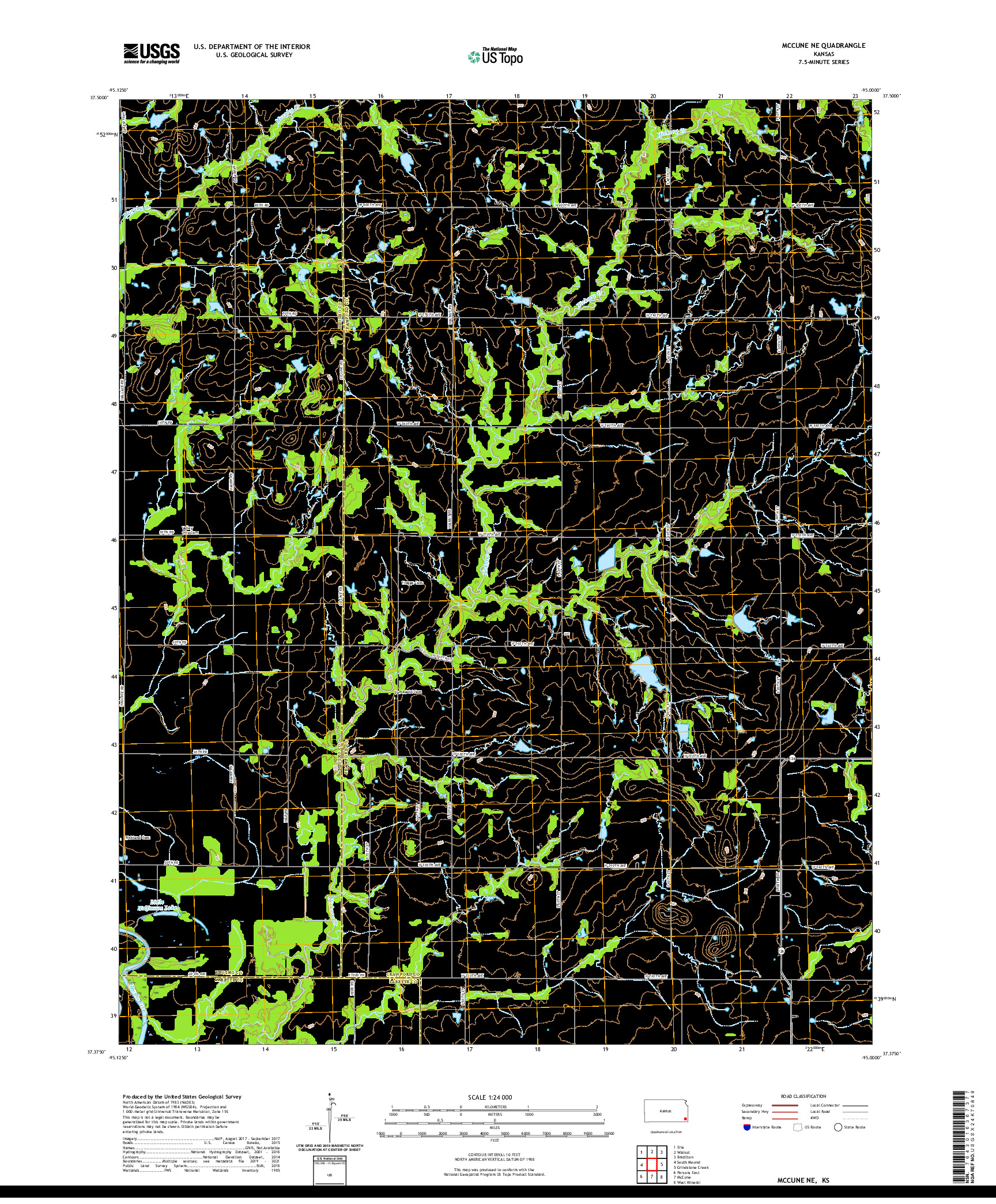 US TOPO 7.5-MINUTE MAP FOR MCCUNE NE, KS