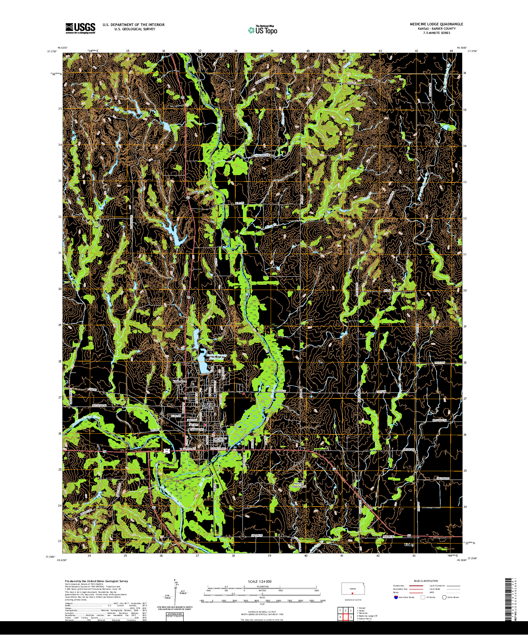 US TOPO 7.5-MINUTE MAP FOR MEDICINE LODGE, KS