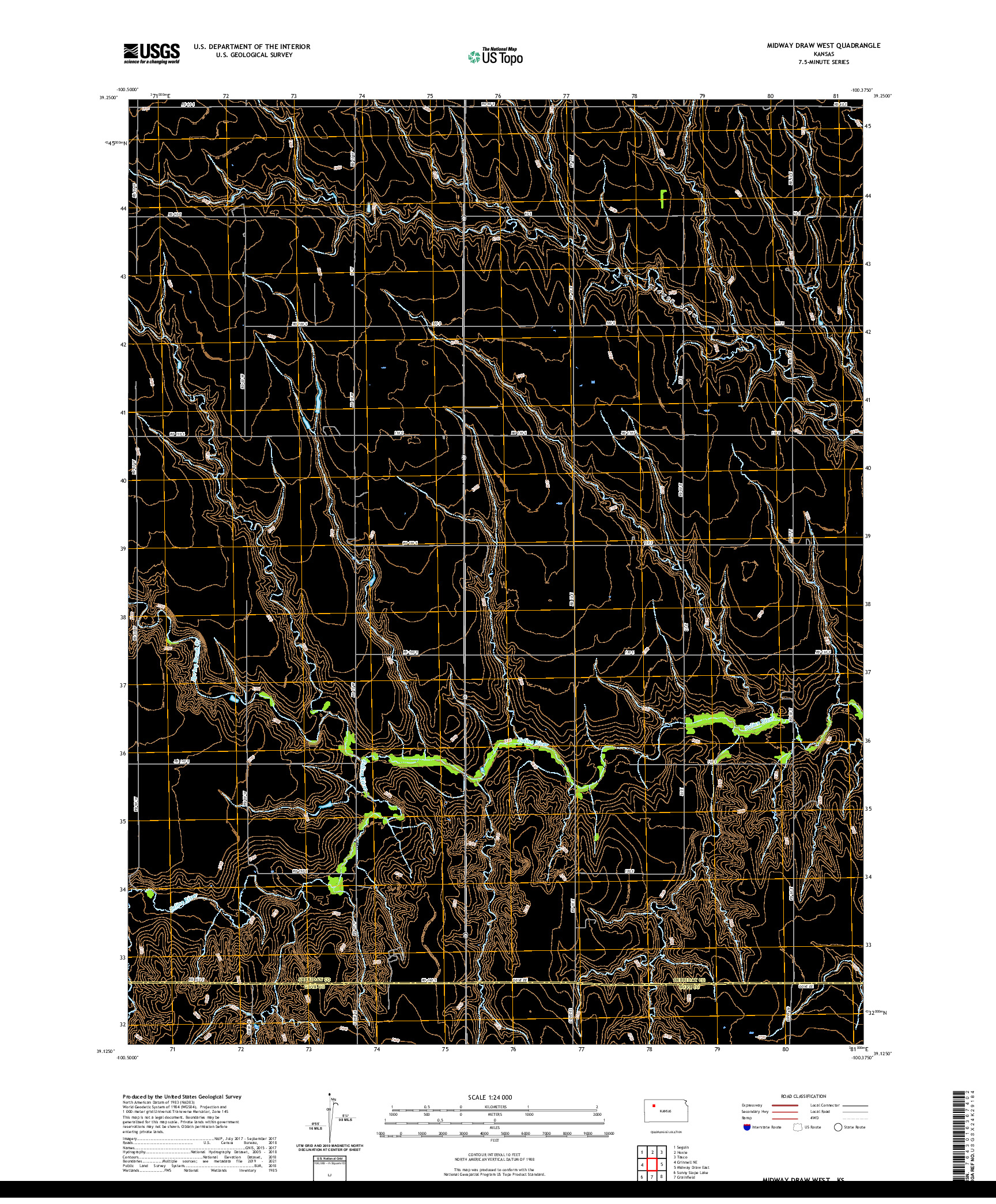 US TOPO 7.5-MINUTE MAP FOR MIDWAY DRAW WEST, KS