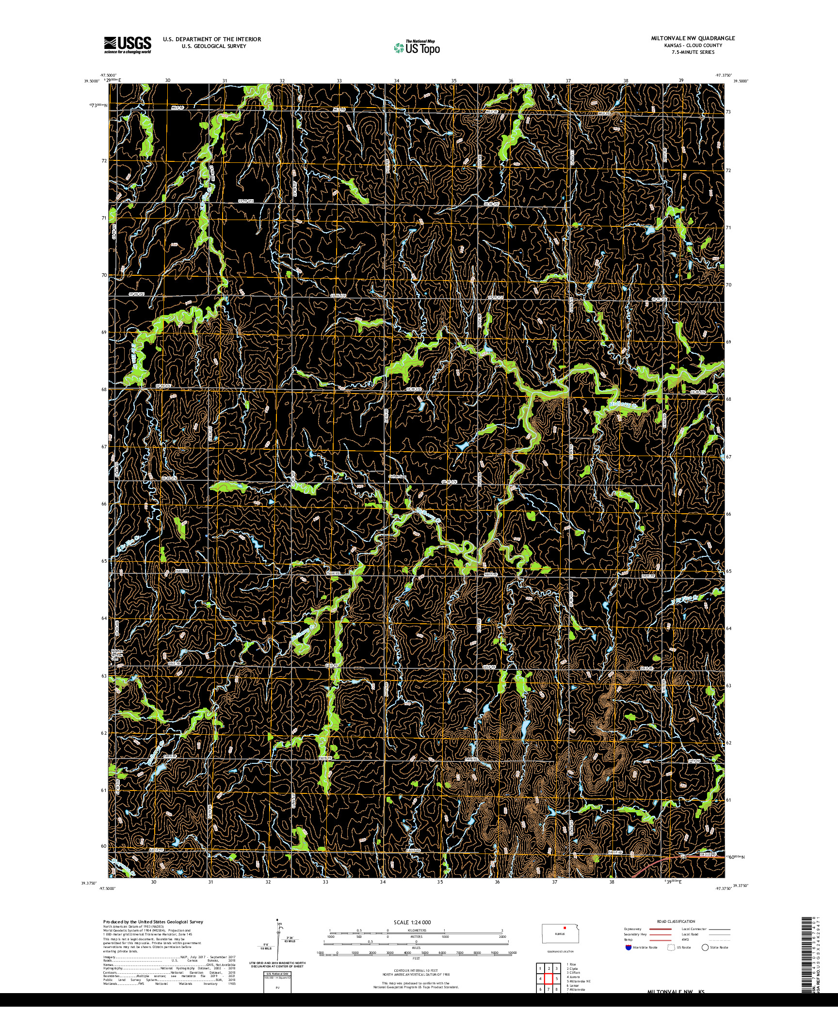 US TOPO 7.5-MINUTE MAP FOR MILTONVALE NW, KS