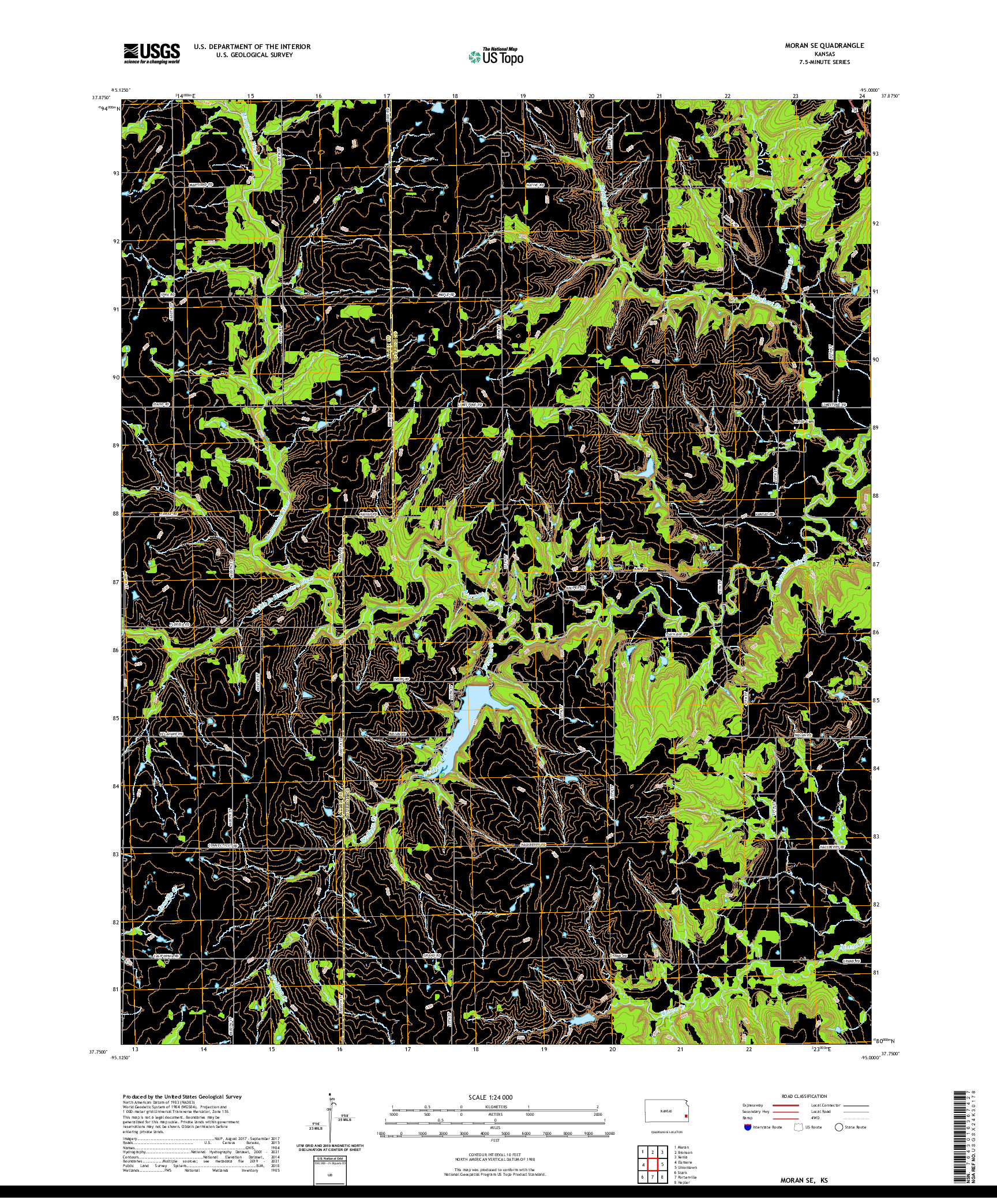 US TOPO 7.5-MINUTE MAP FOR MORAN SE, KS