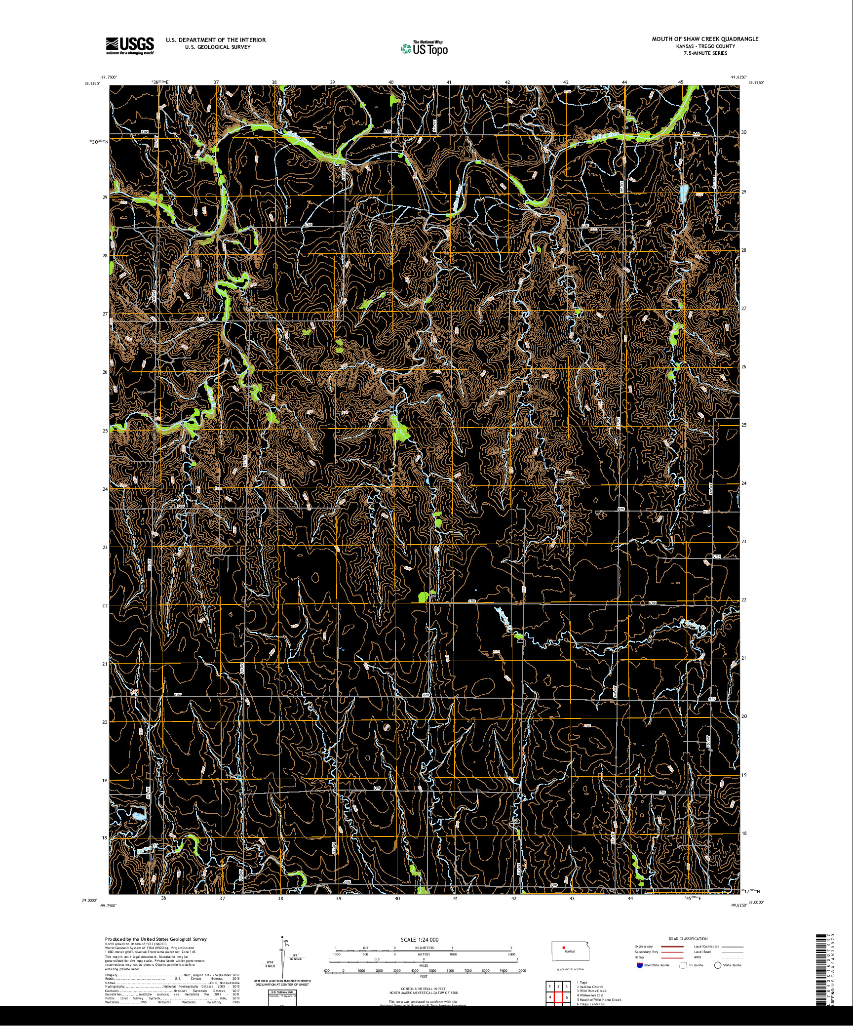 US TOPO 7.5-MINUTE MAP FOR MOUTH OF SHAW CREEK, KS