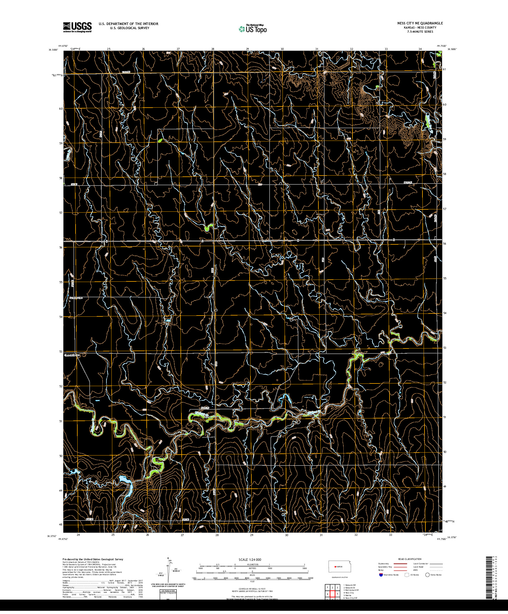 US TOPO 7.5-MINUTE MAP FOR NESS CITY NE, KS