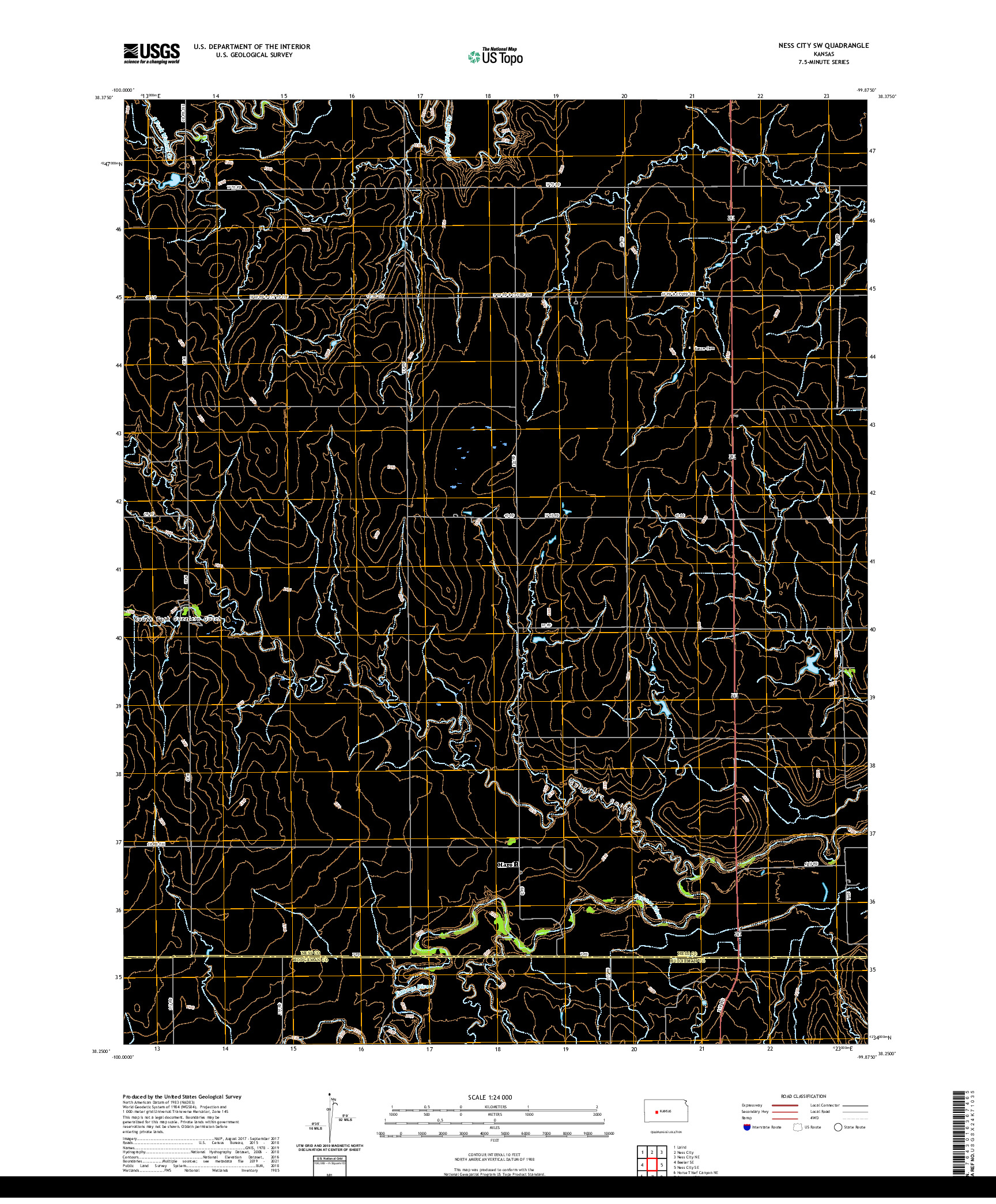 US TOPO 7.5-MINUTE MAP FOR NESS CITY SW, KS