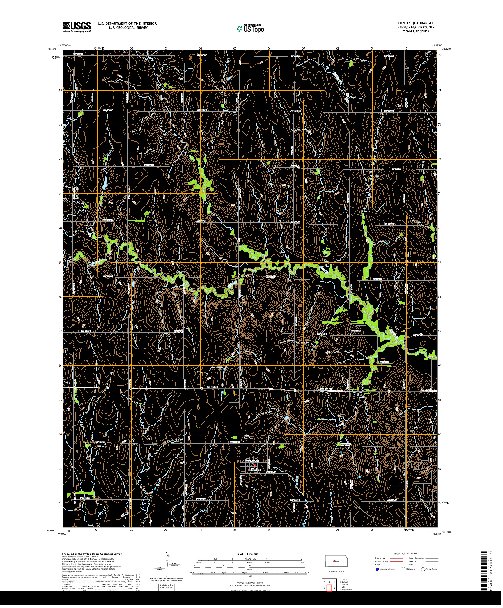 US TOPO 7.5-MINUTE MAP FOR OLMITZ, KS