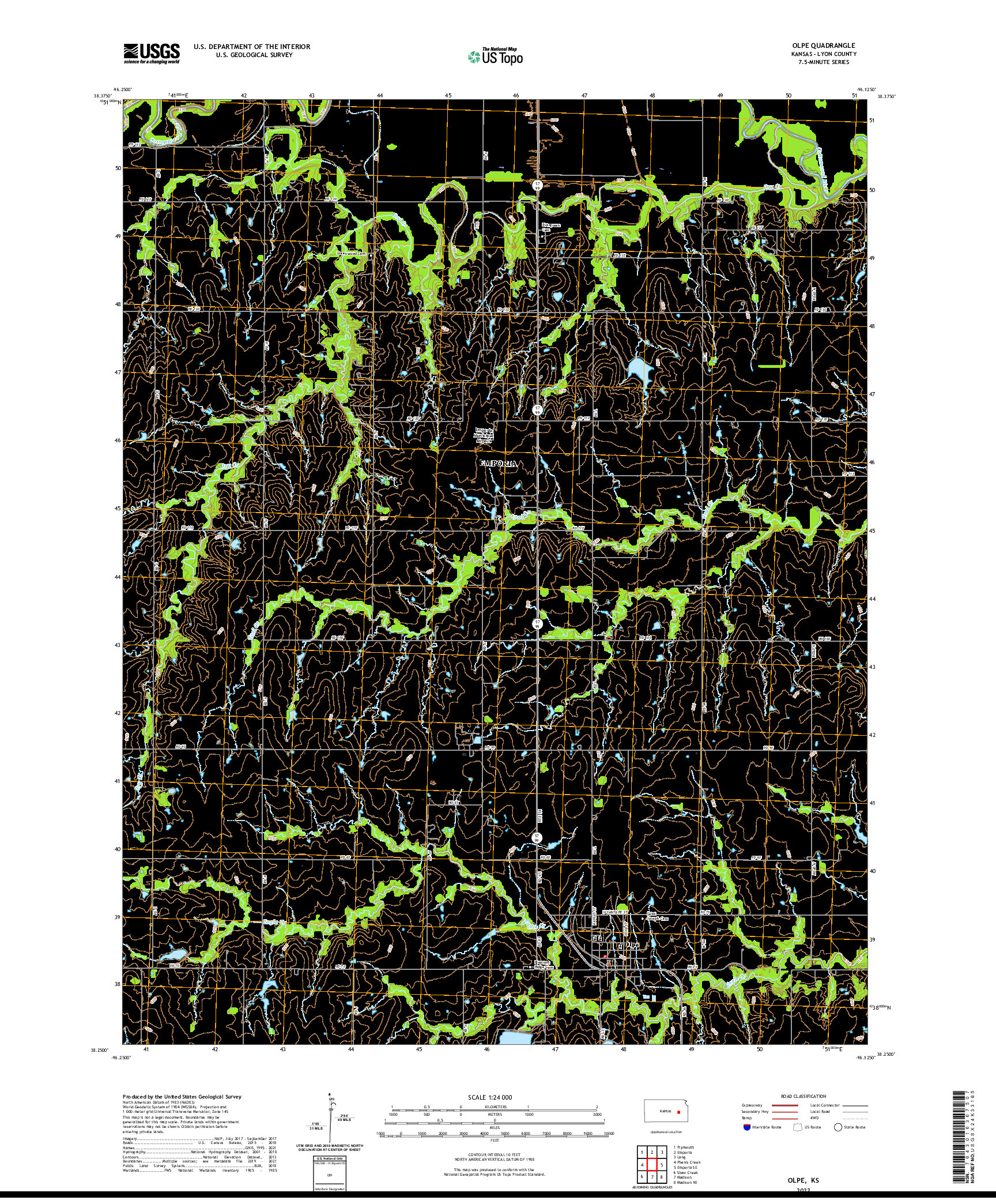 US TOPO 7.5-MINUTE MAP FOR OLPE, KS