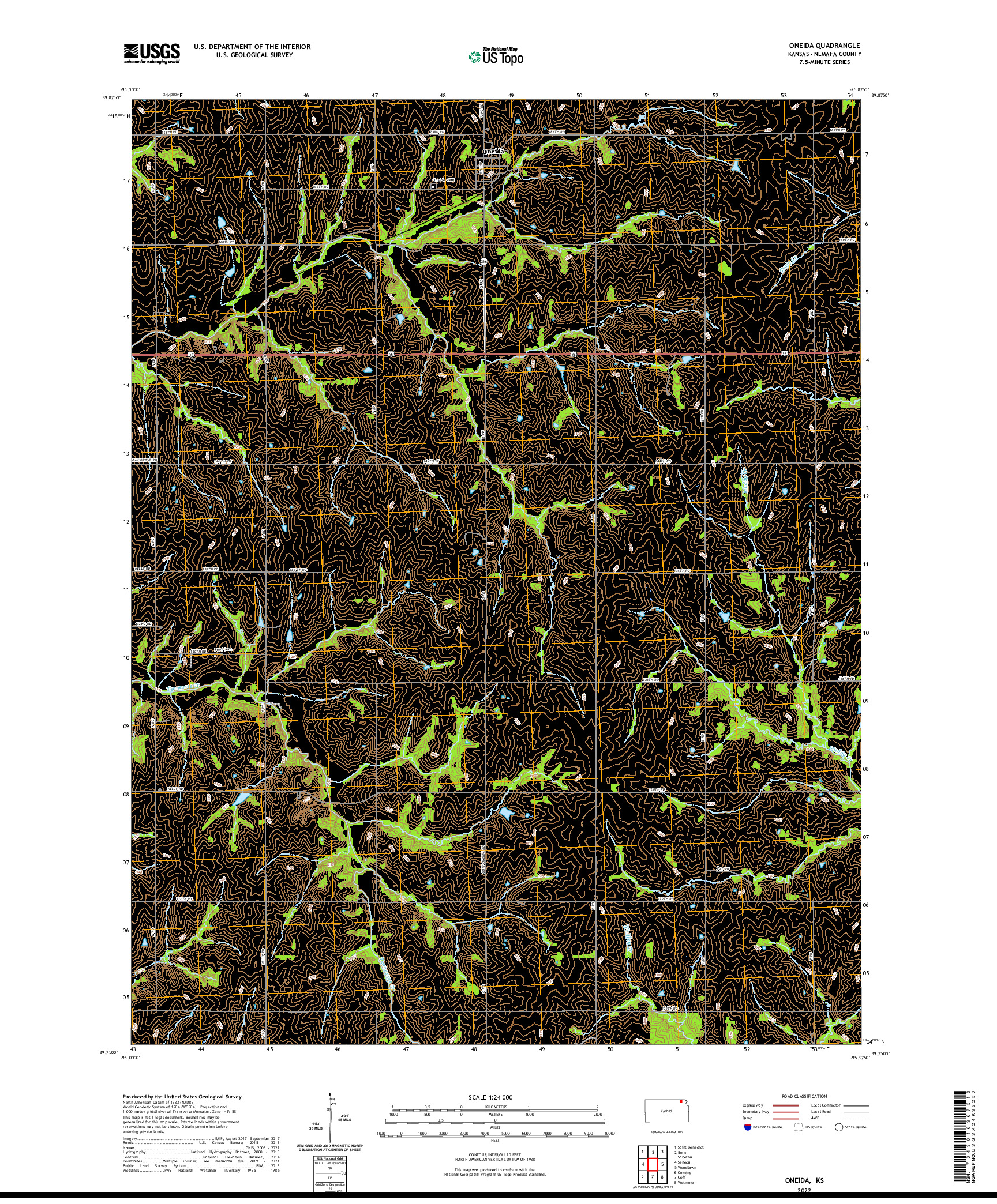 US TOPO 7.5-MINUTE MAP FOR ONEIDA, KS