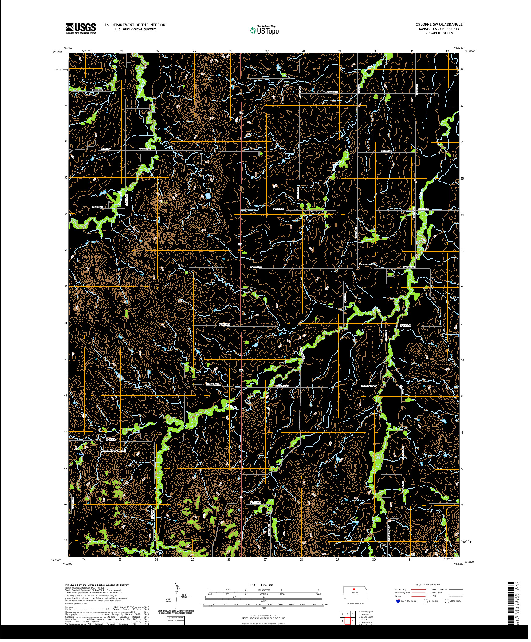 US TOPO 7.5-MINUTE MAP FOR OSBORNE SW, KS