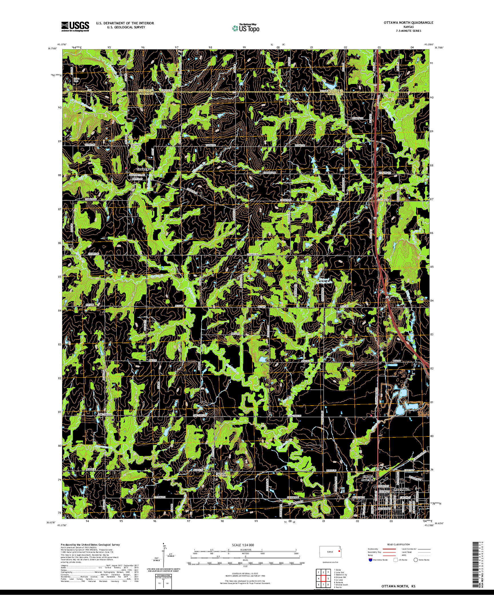 US TOPO 7.5-MINUTE MAP FOR OTTAWA NORTH, KS