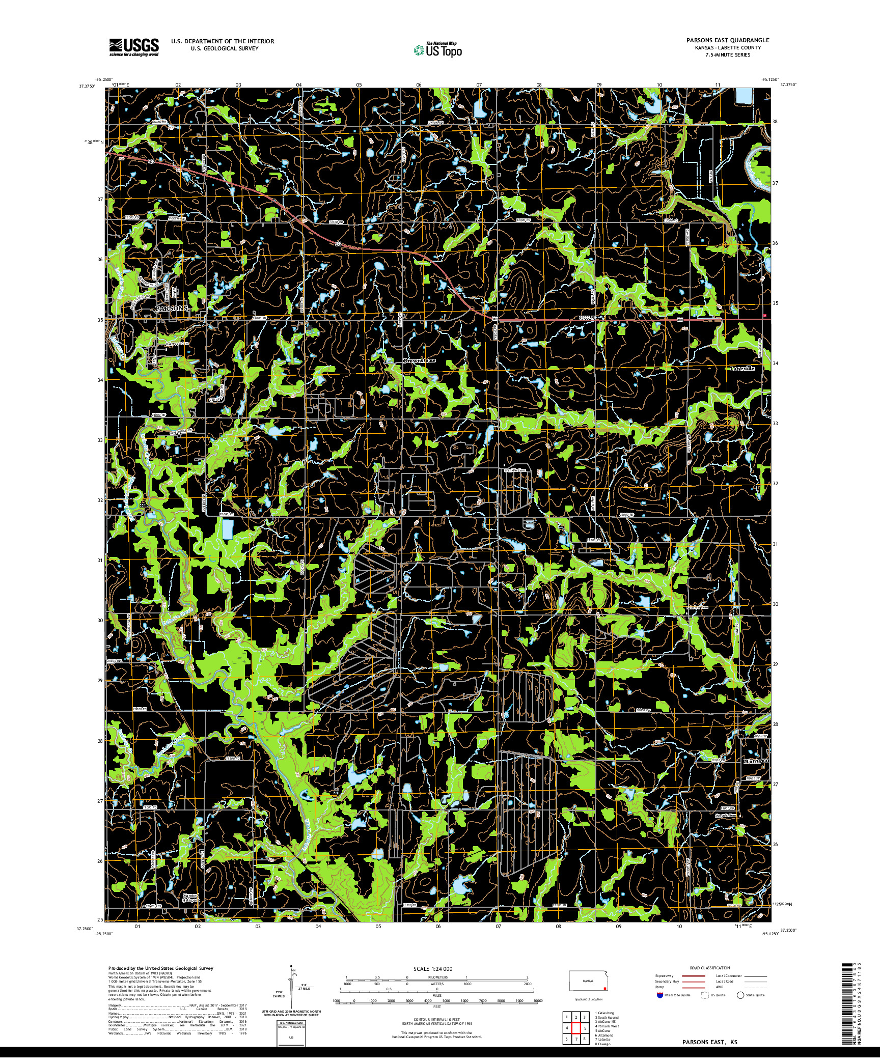 US TOPO 7.5-MINUTE MAP FOR PARSONS EAST, KS