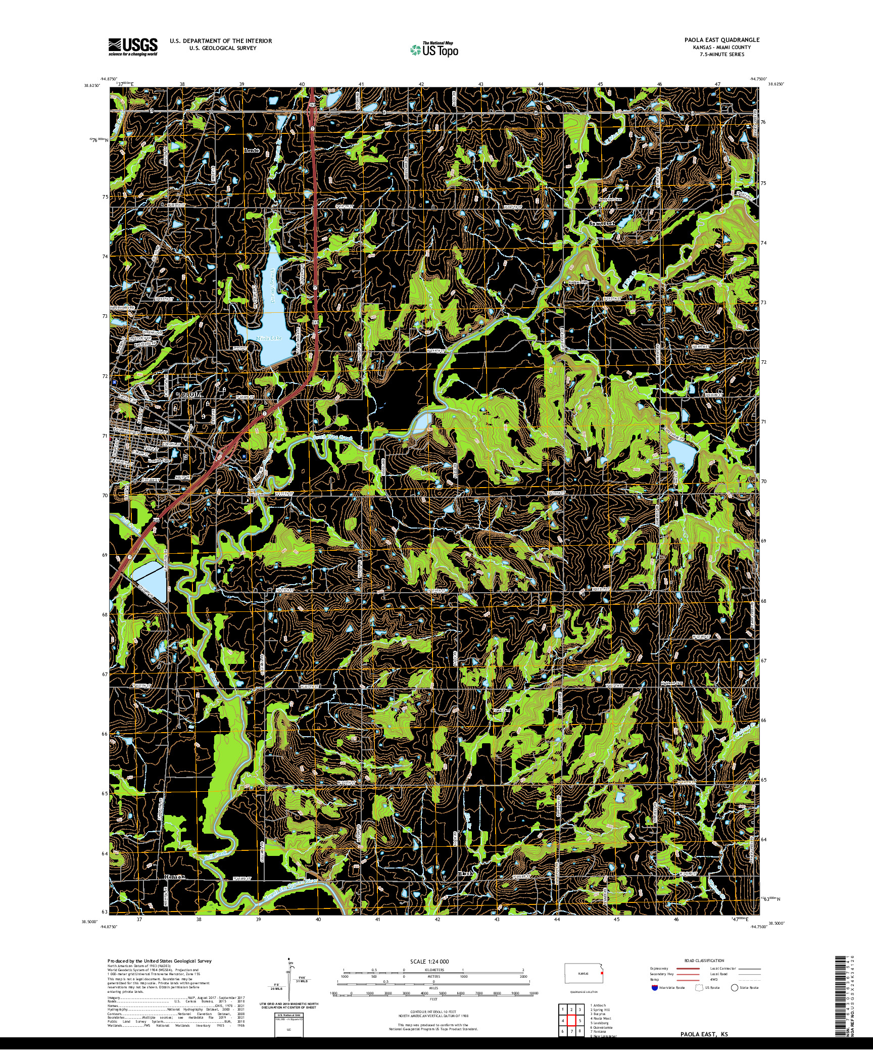 US TOPO 7.5-MINUTE MAP FOR PAOLA EAST, KS