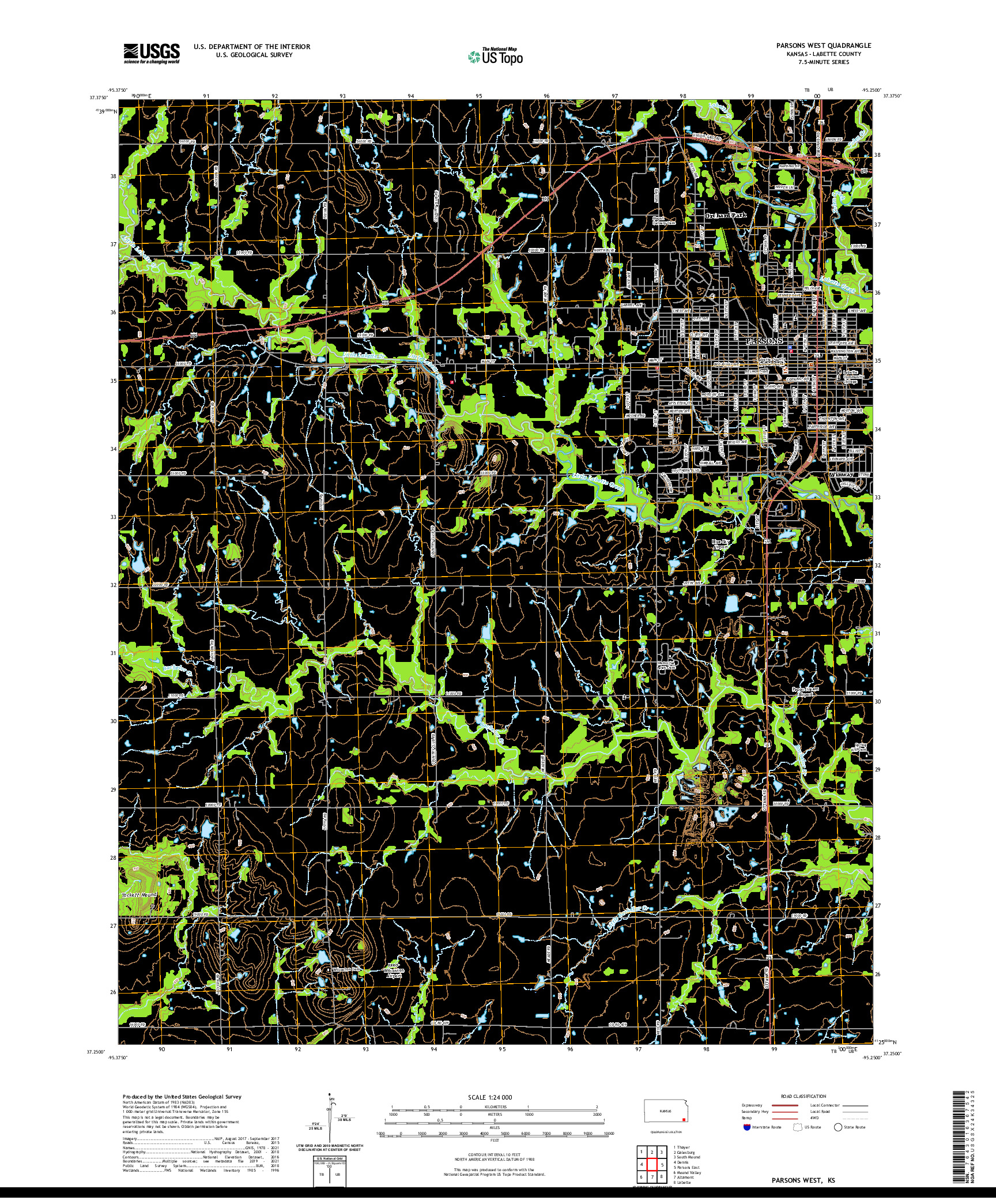 US TOPO 7.5-MINUTE MAP FOR PARSONS WEST, KS