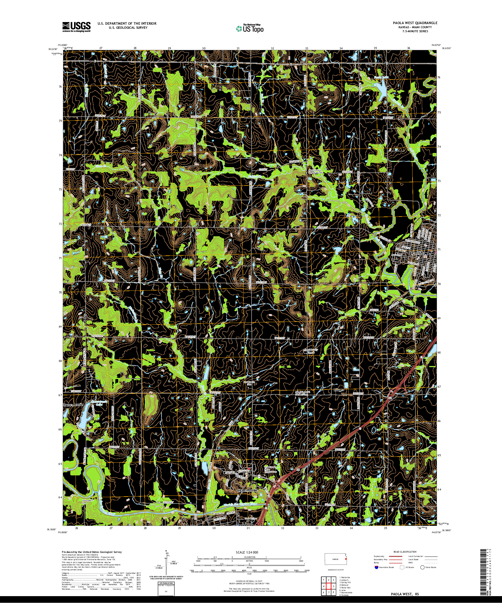 US TOPO 7.5-MINUTE MAP FOR PAOLA WEST, KS