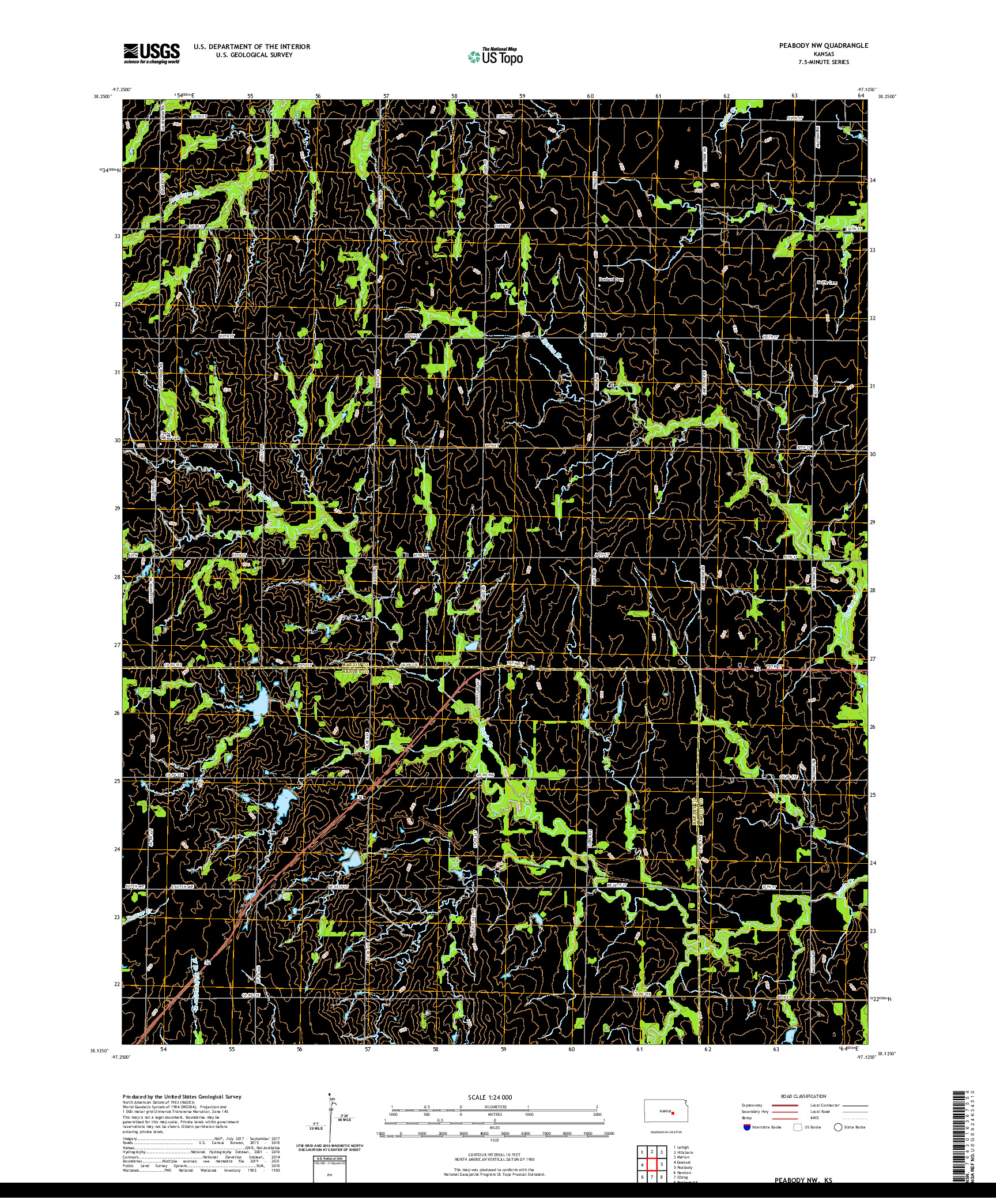 US TOPO 7.5-MINUTE MAP FOR PEABODY NW, KS