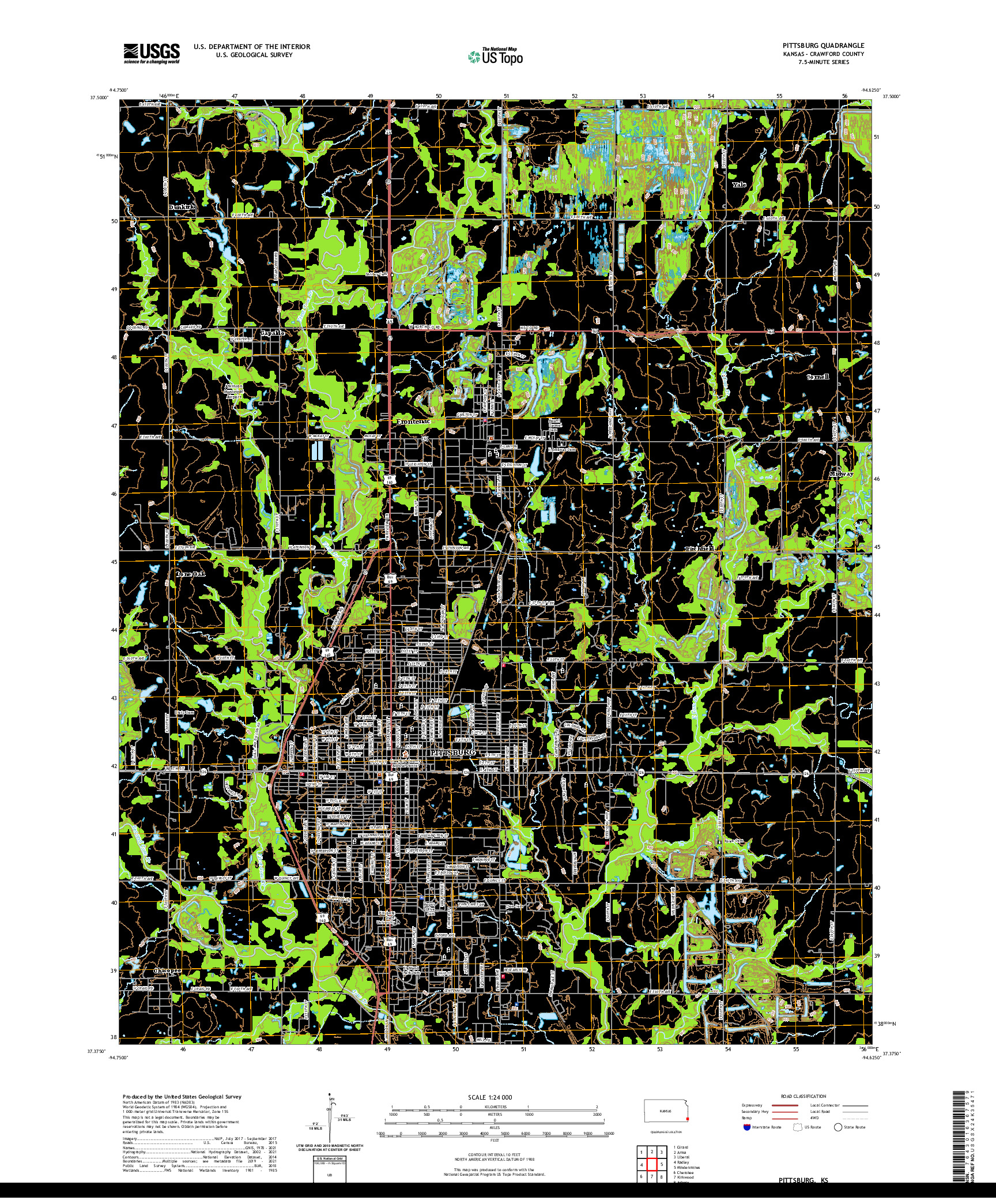 US TOPO 7.5-MINUTE MAP FOR PITTSBURG, KS