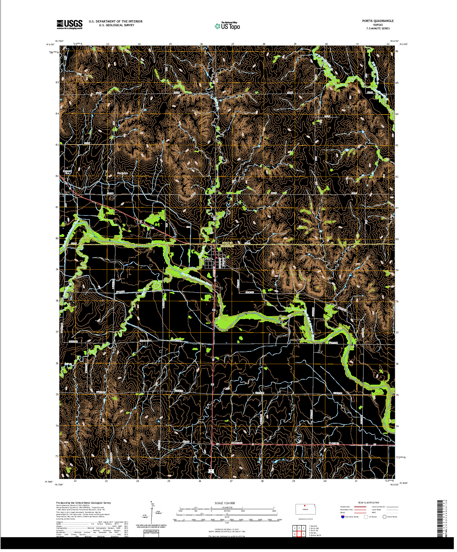 US TOPO 7.5-MINUTE MAP FOR PORTIS, KS