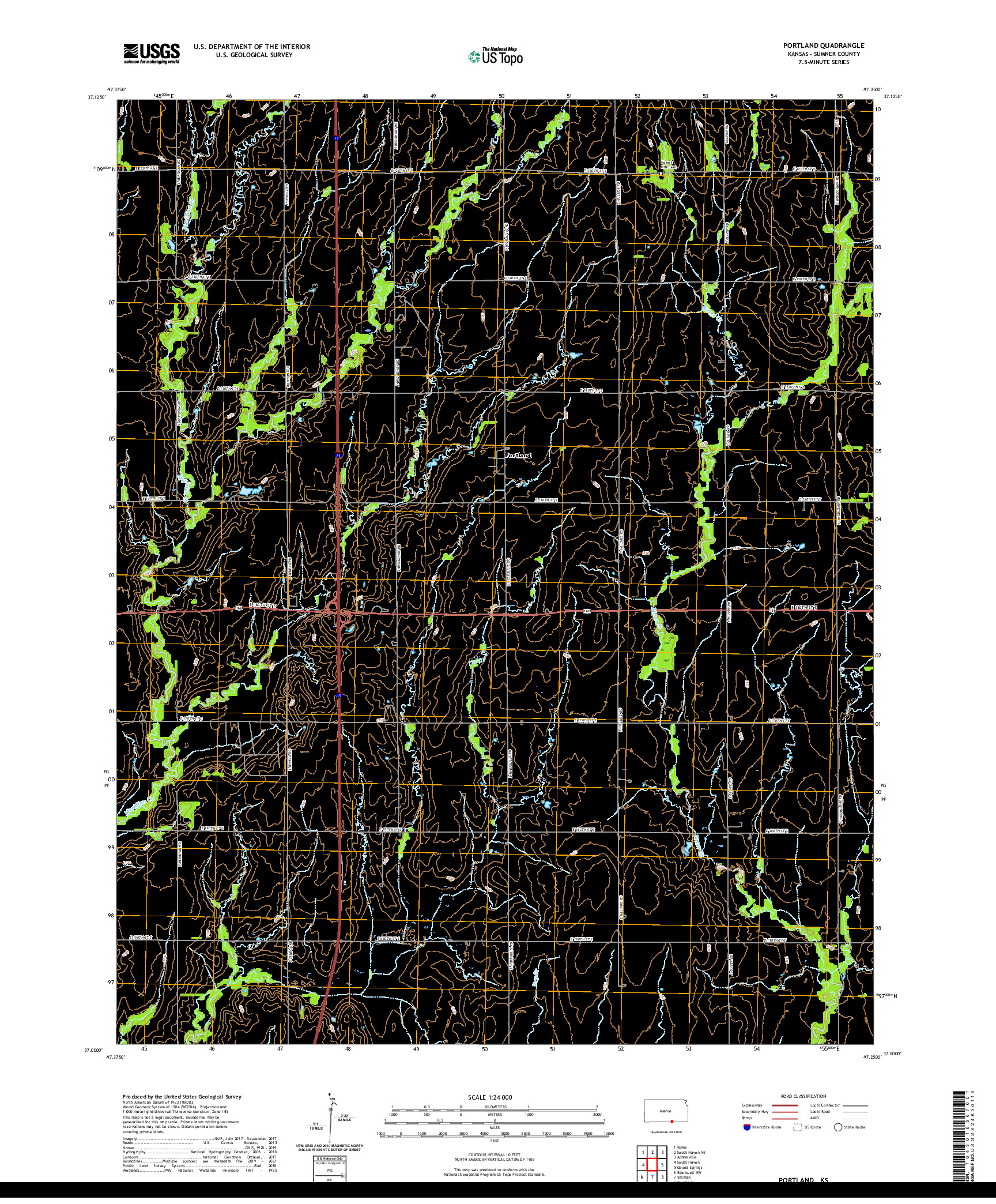 US TOPO 7.5-MINUTE MAP FOR PORTLAND, KS