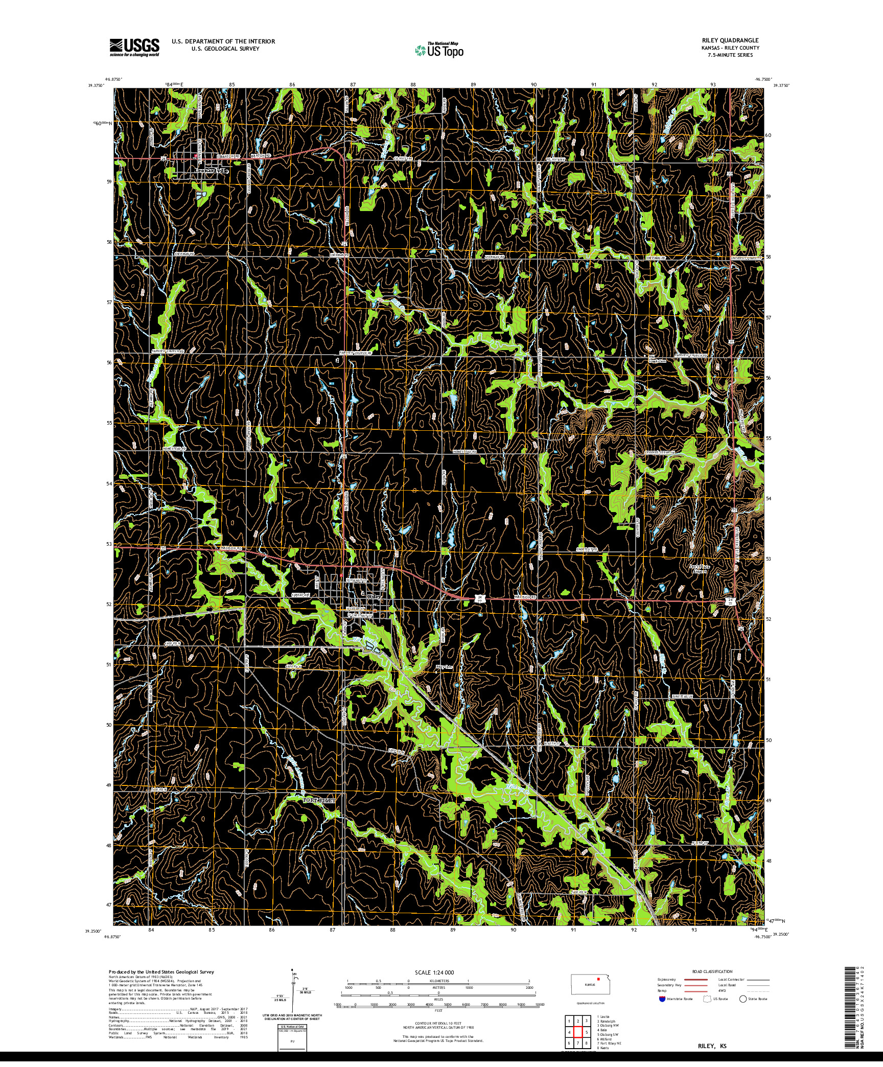 US TOPO 7.5-MINUTE MAP FOR RILEY, KS