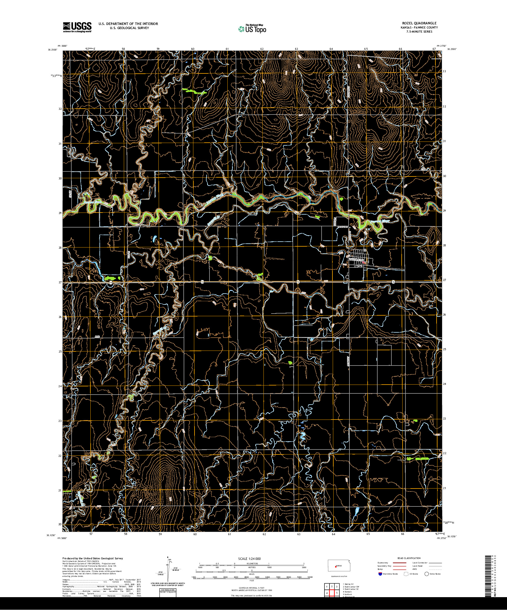 US TOPO 7.5-MINUTE MAP FOR ROZEL, KS