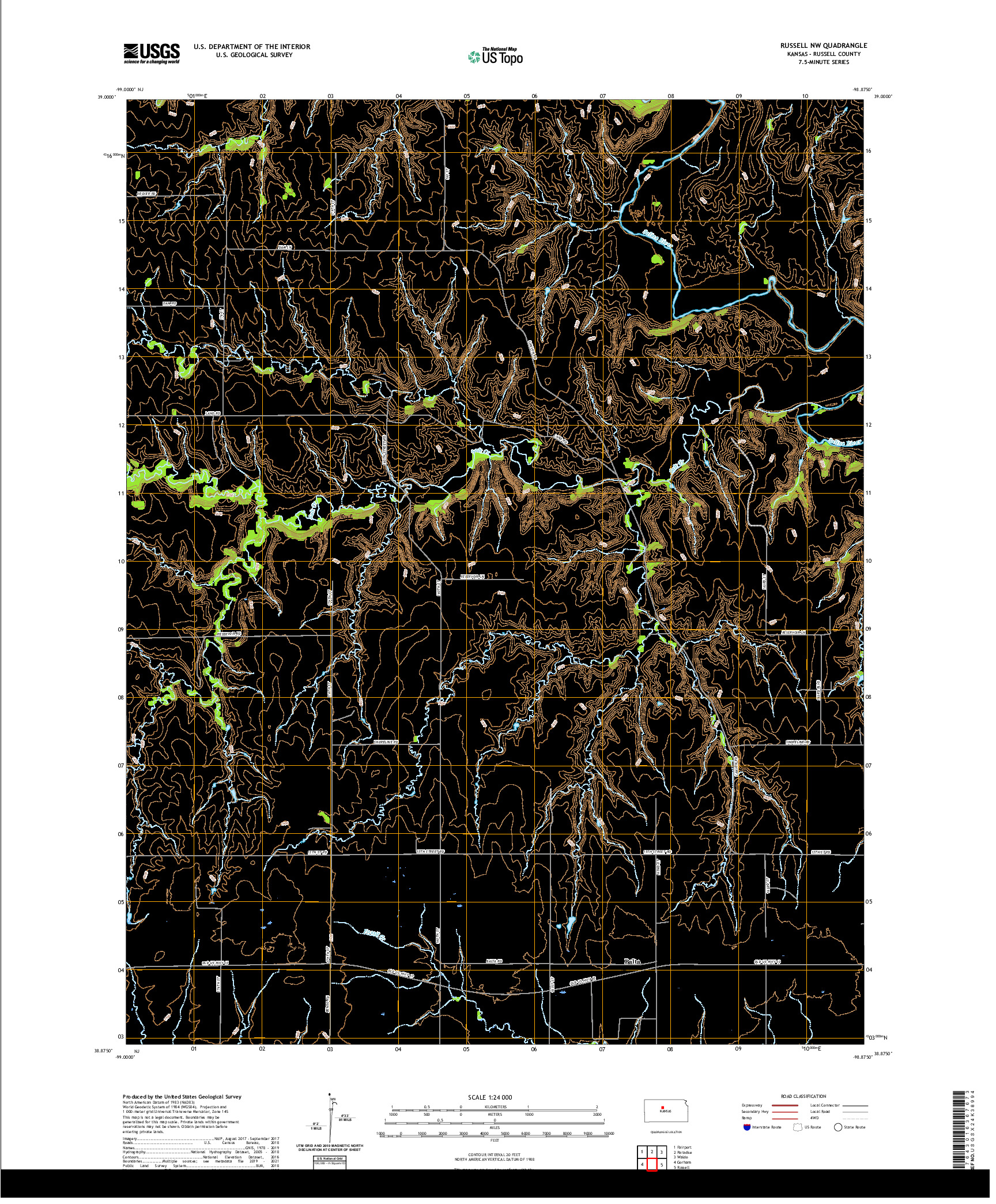 US TOPO 7.5-MINUTE MAP FOR RUSSELL NW, KS