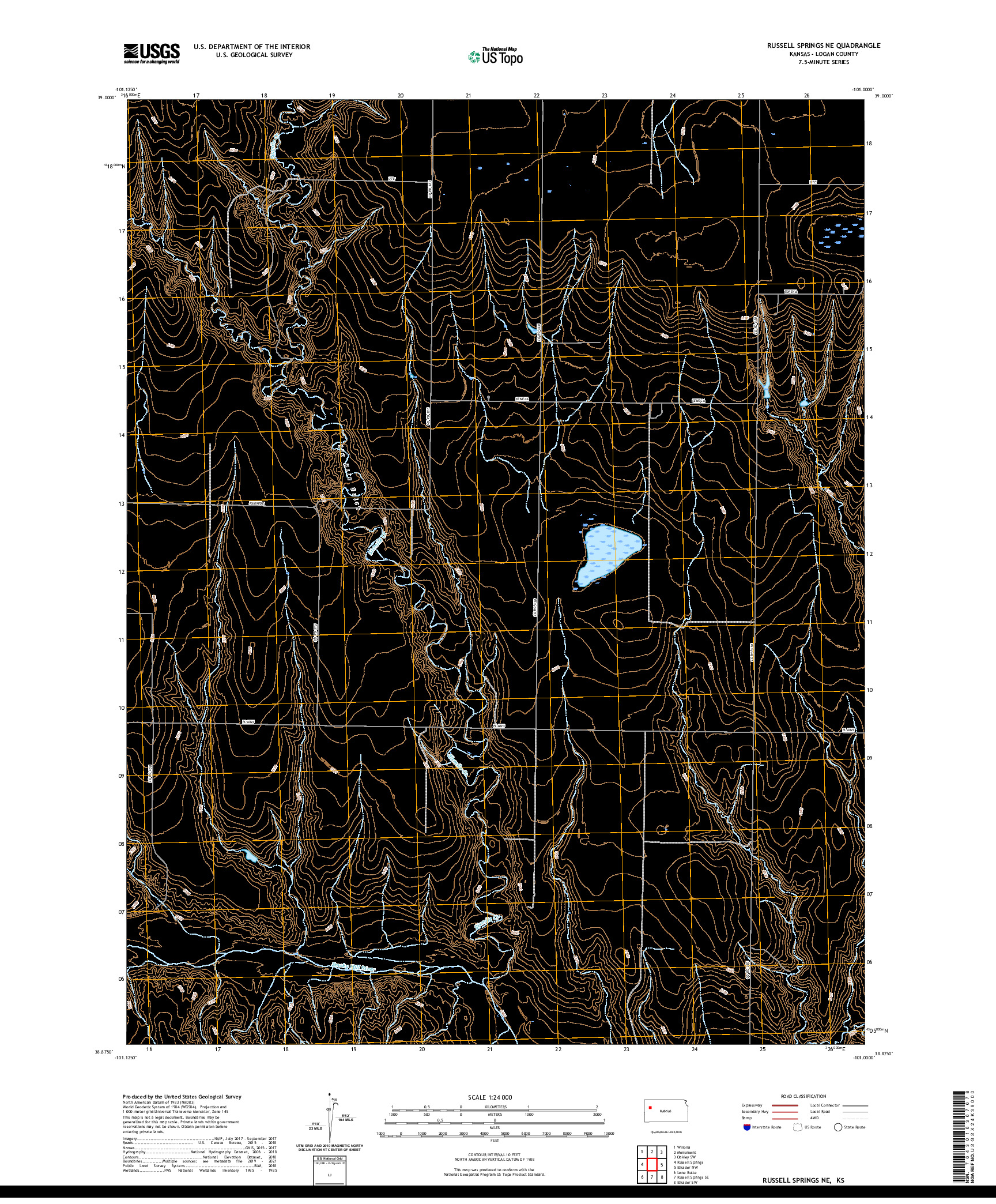 US TOPO 7.5-MINUTE MAP FOR RUSSELL SPRINGS NE, KS