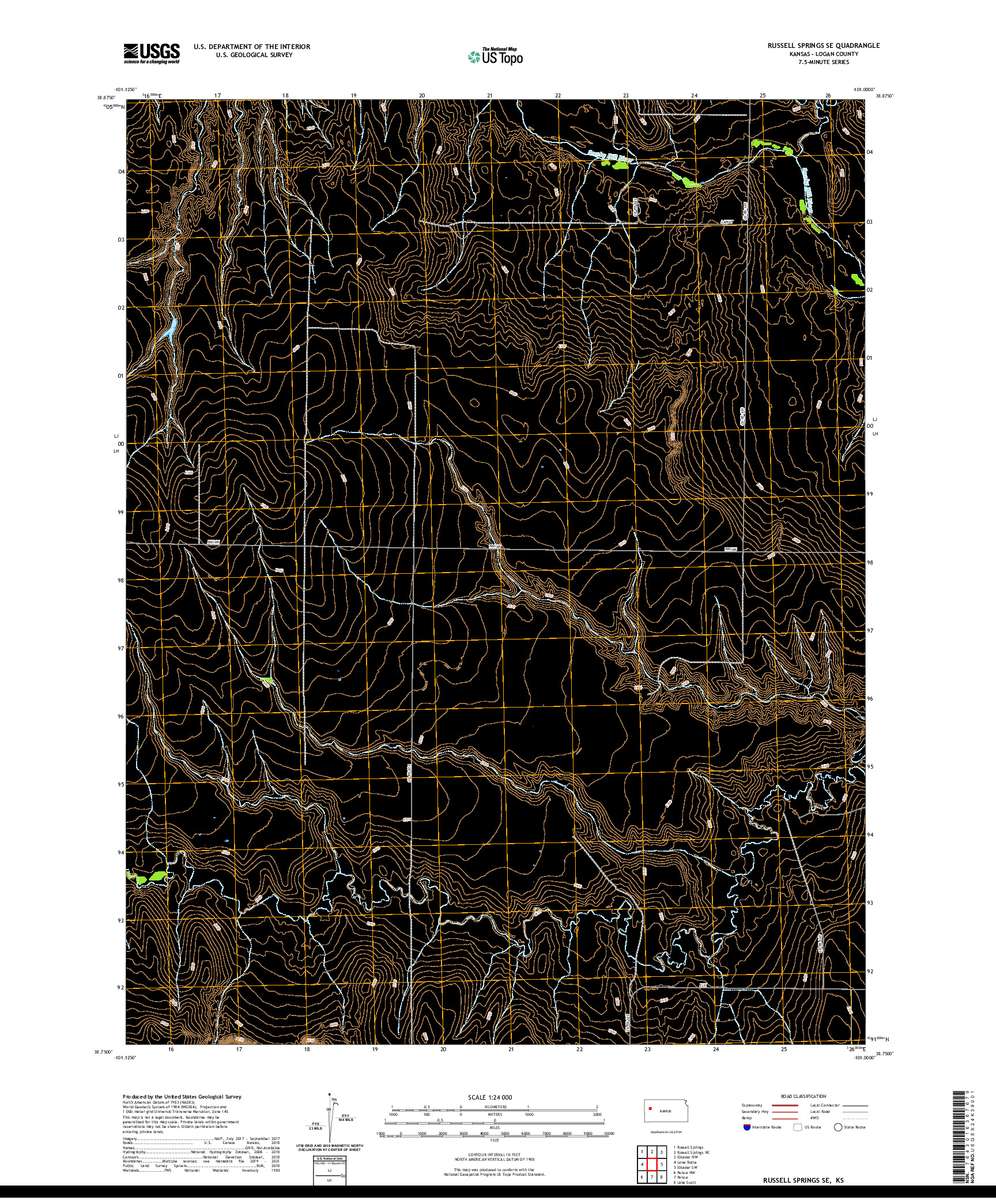 US TOPO 7.5-MINUTE MAP FOR RUSSELL SPRINGS SE, KS