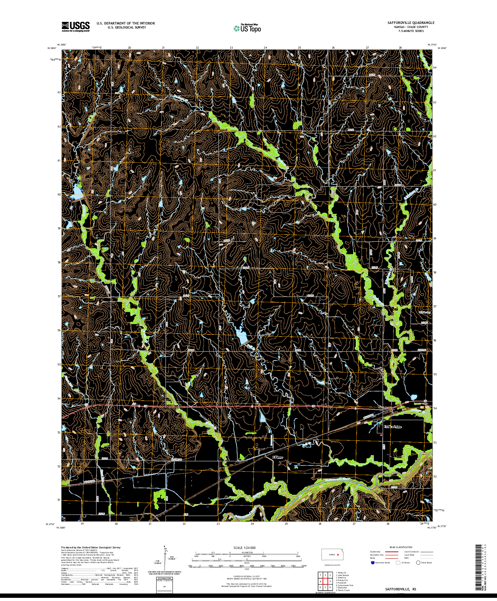 US TOPO 7.5-MINUTE MAP FOR SAFFORDVILLE, KS