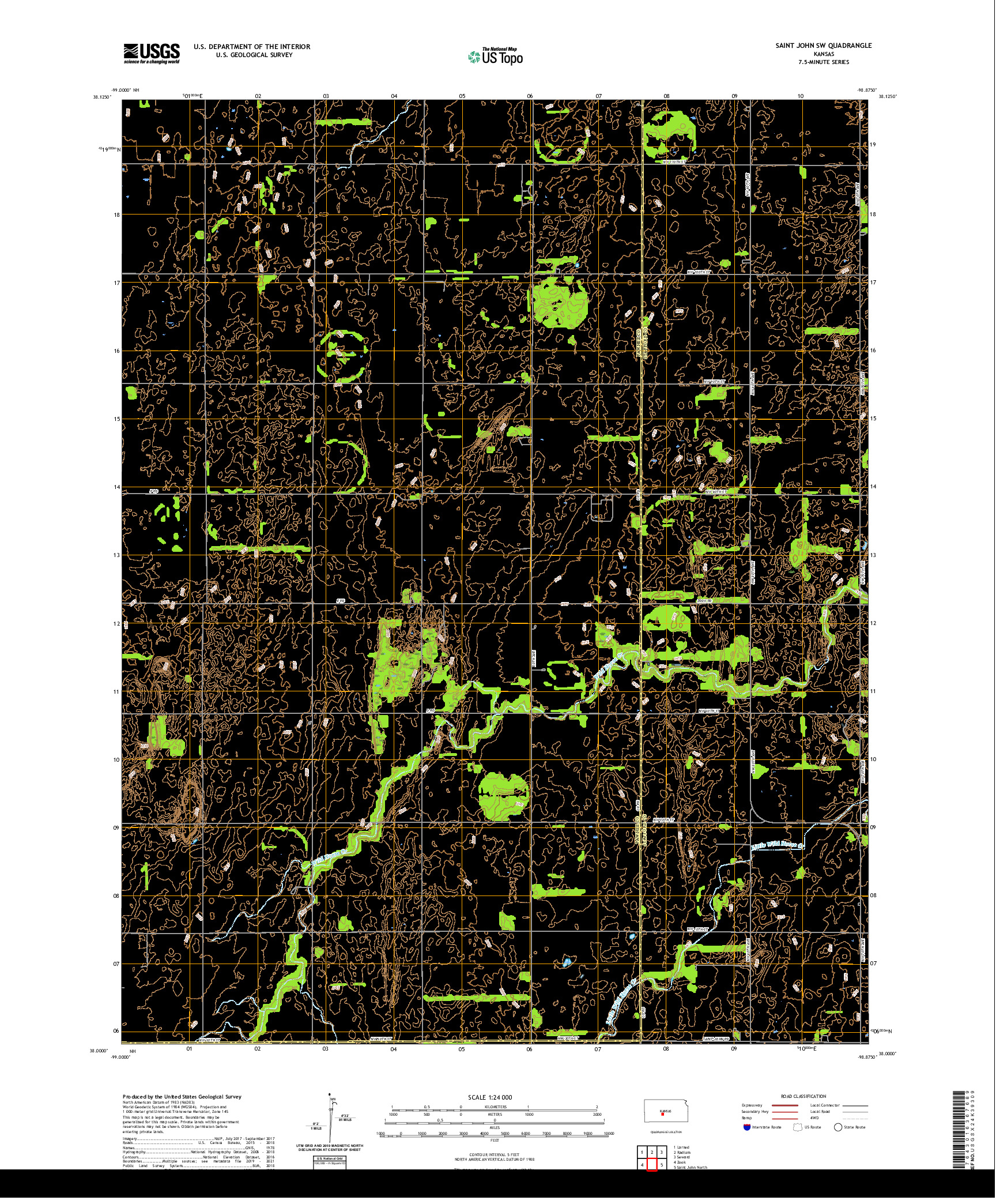 US TOPO 7.5-MINUTE MAP FOR SAINT JOHN SW, KS