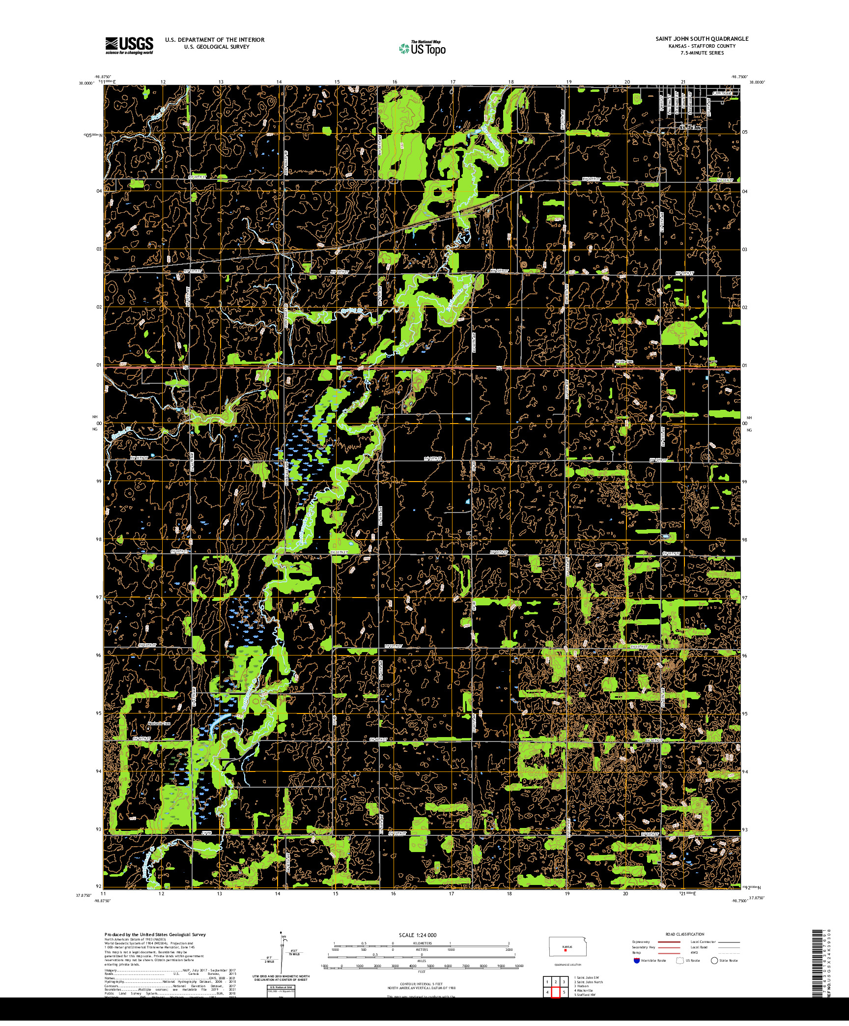 US TOPO 7.5-MINUTE MAP FOR SAINT JOHN SOUTH, KS