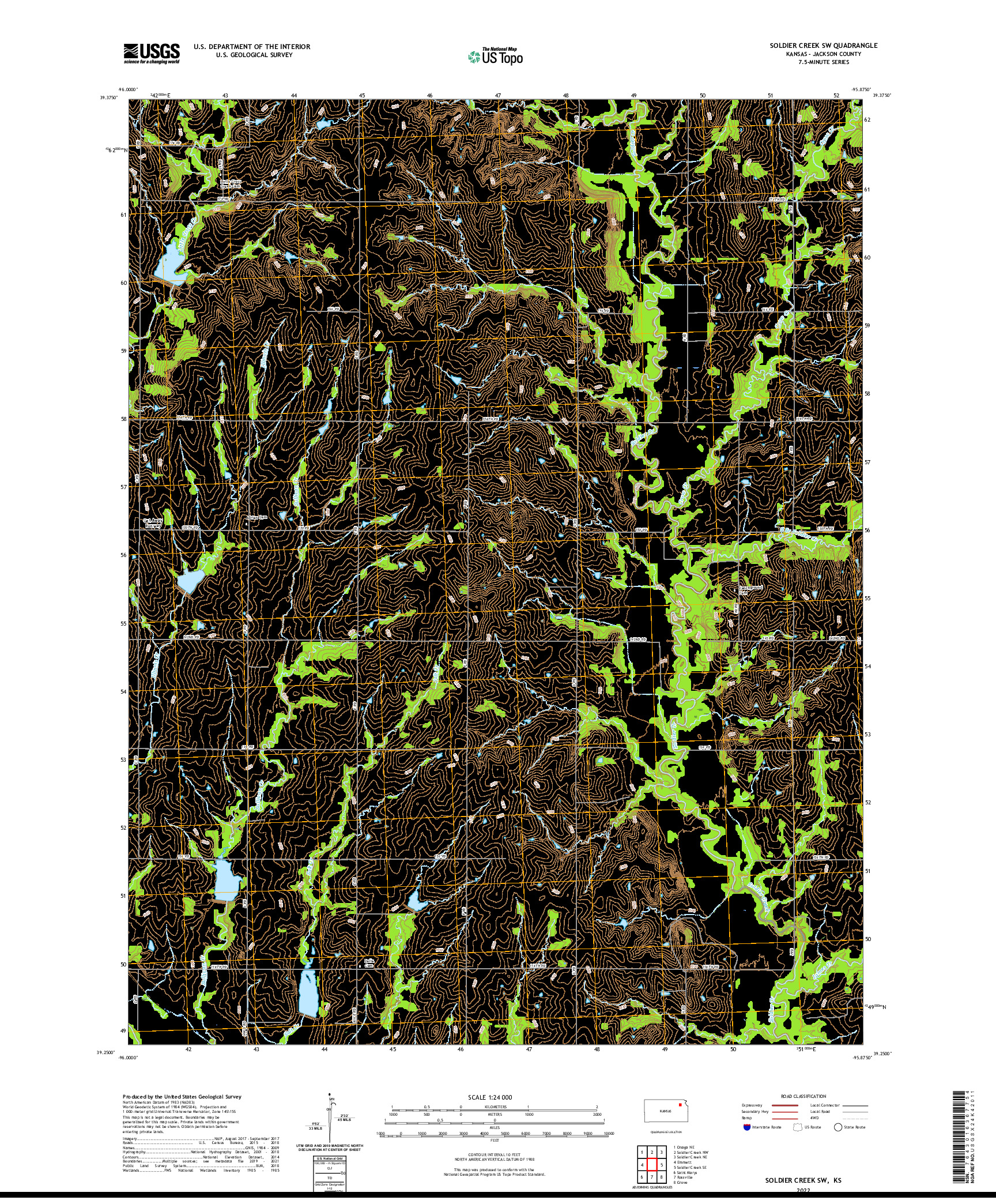 US TOPO 7.5-MINUTE MAP FOR SOLDIER CREEK SW, KS