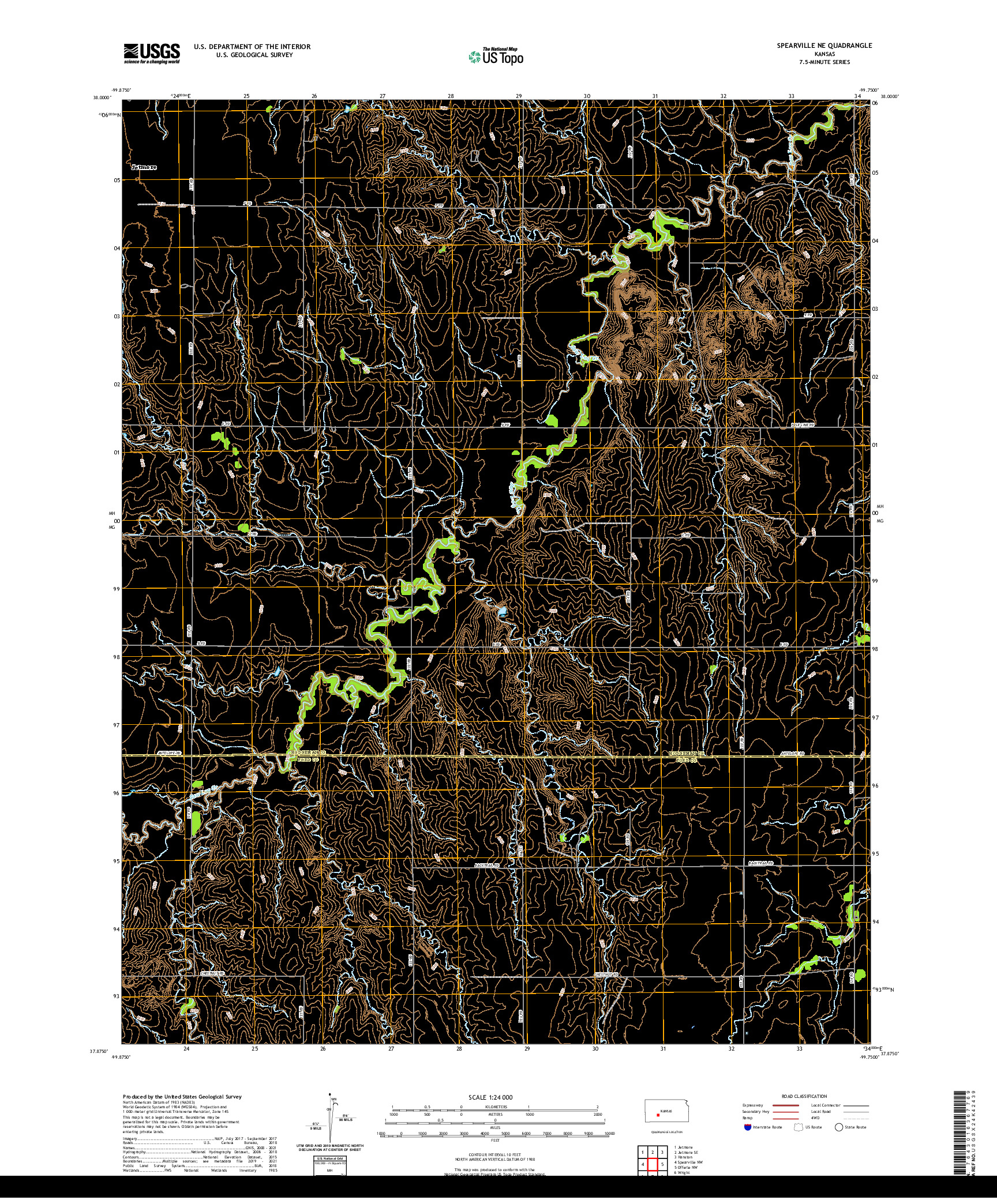 US TOPO 7.5-MINUTE MAP FOR SPEARVILLE NE, KS