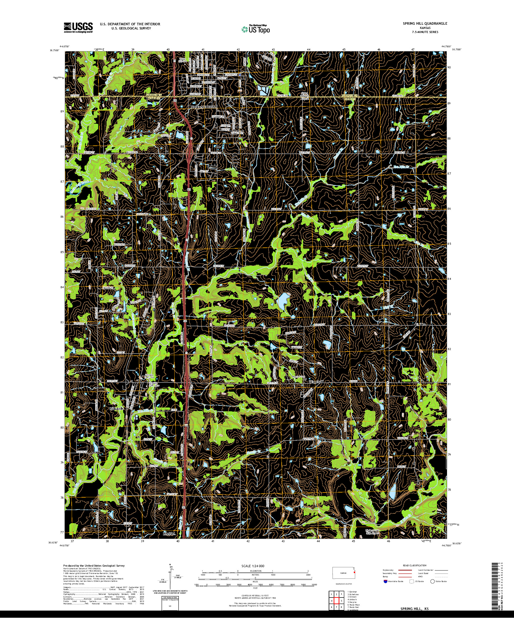 US TOPO 7.5-MINUTE MAP FOR SPRING HILL, KS