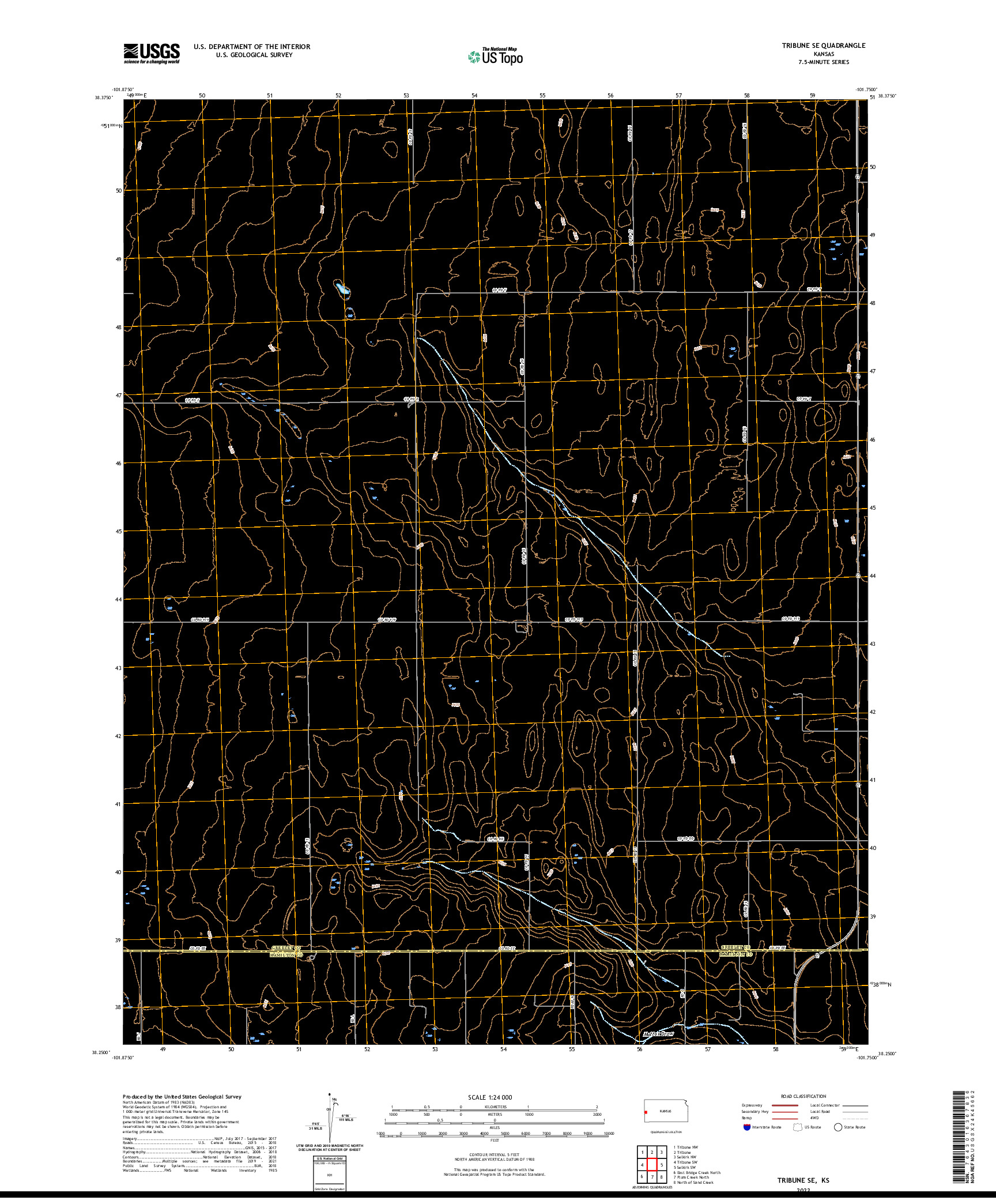 US TOPO 7.5-MINUTE MAP FOR TRIBUNE SE, KS