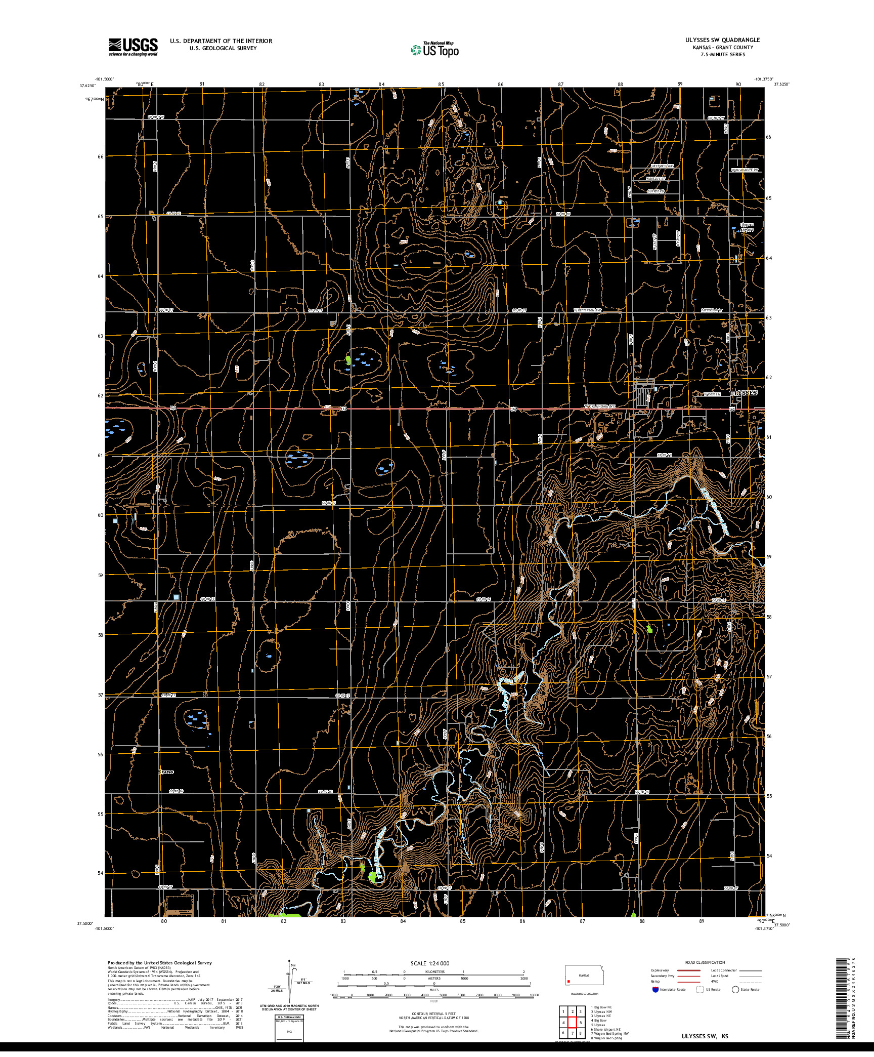 US TOPO 7.5-MINUTE MAP FOR ULYSSES SW, KS